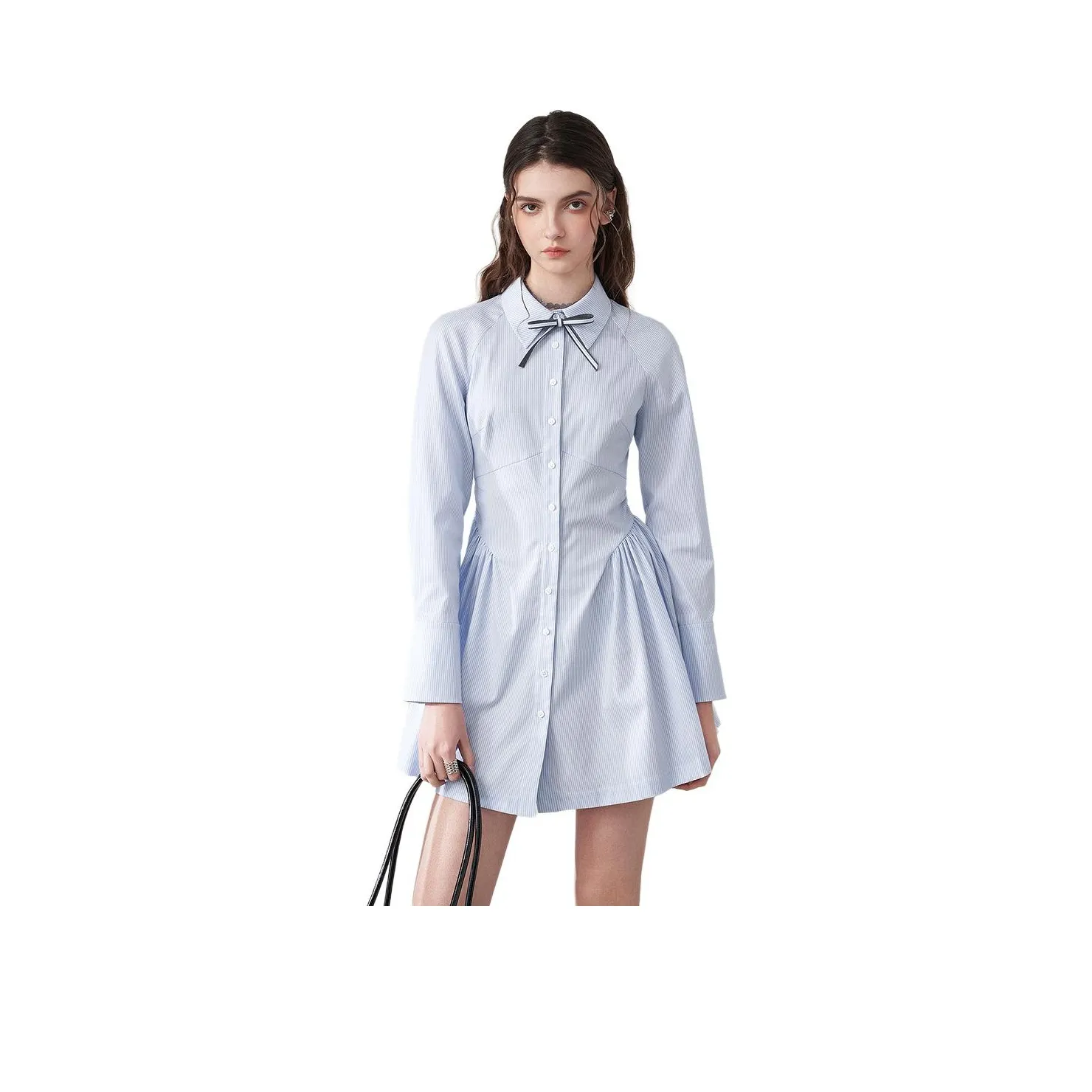 JORYAweekend Длинное платье с длинными рукавами женское синие и белые полоски