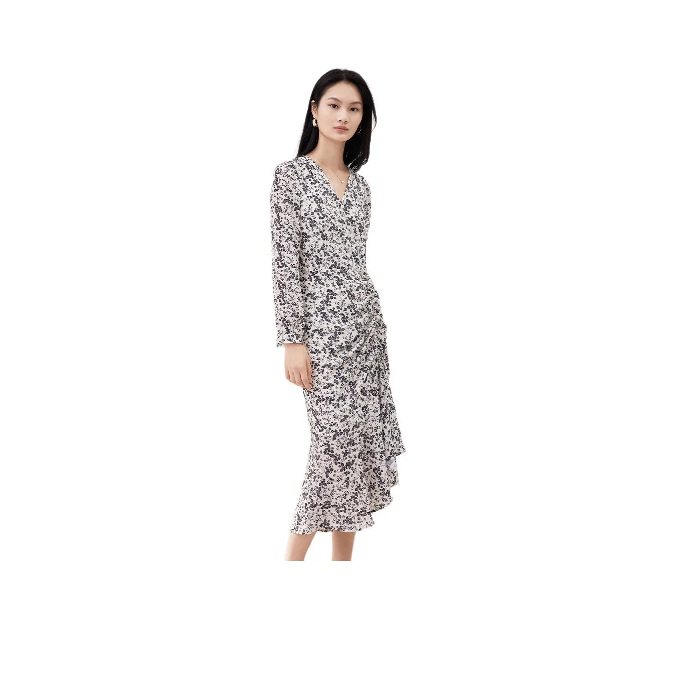 TKY SHOP Long Sleeved Dress Women's Black With Floral Pattern