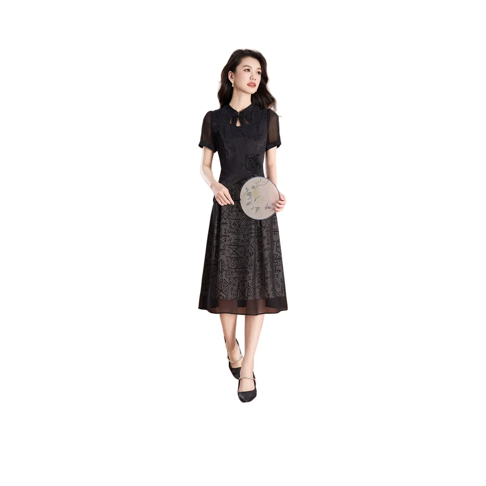 Mylan Summer Short Sleeved Dress Cinched Waist Women's