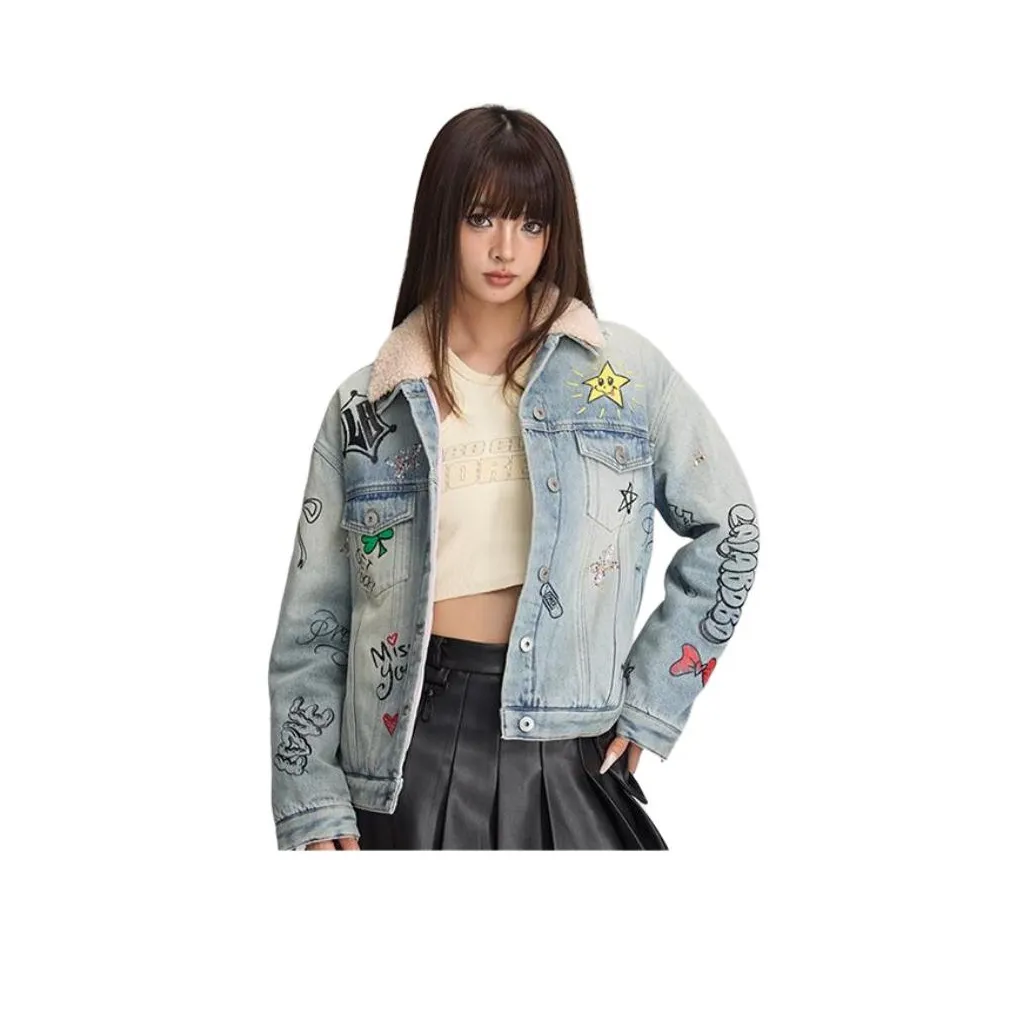 LALABOBO Denim Jackets Women's Medium Blue White