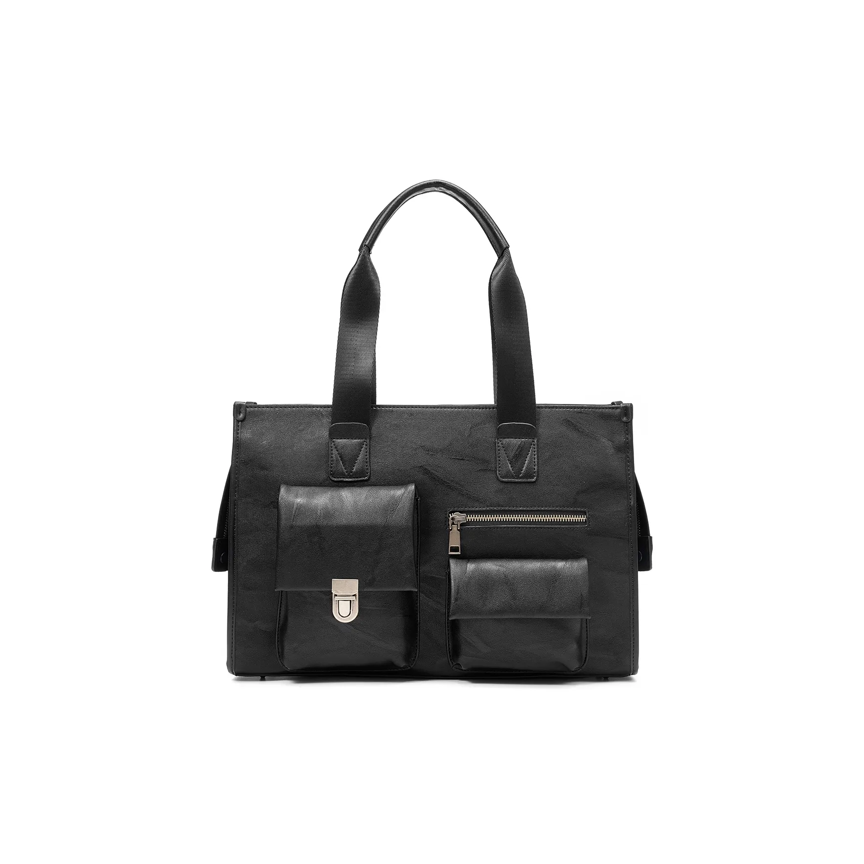 Yawei Kuroda ПУ (полиуретан) Trace Структура Сумка Большая Унисекс Черная