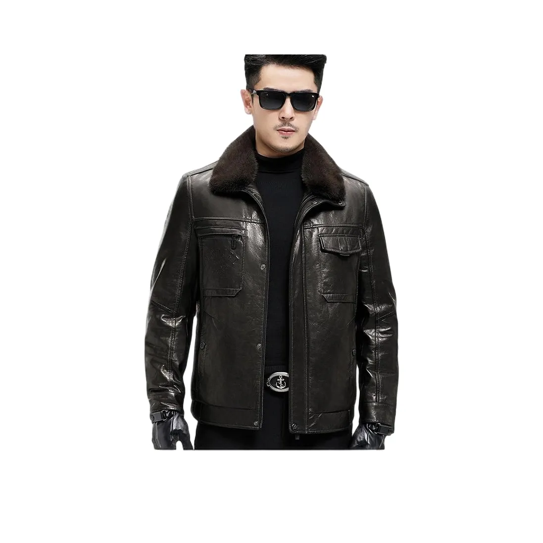 Devanro Genuine Leather Jacket Men's Classic Black