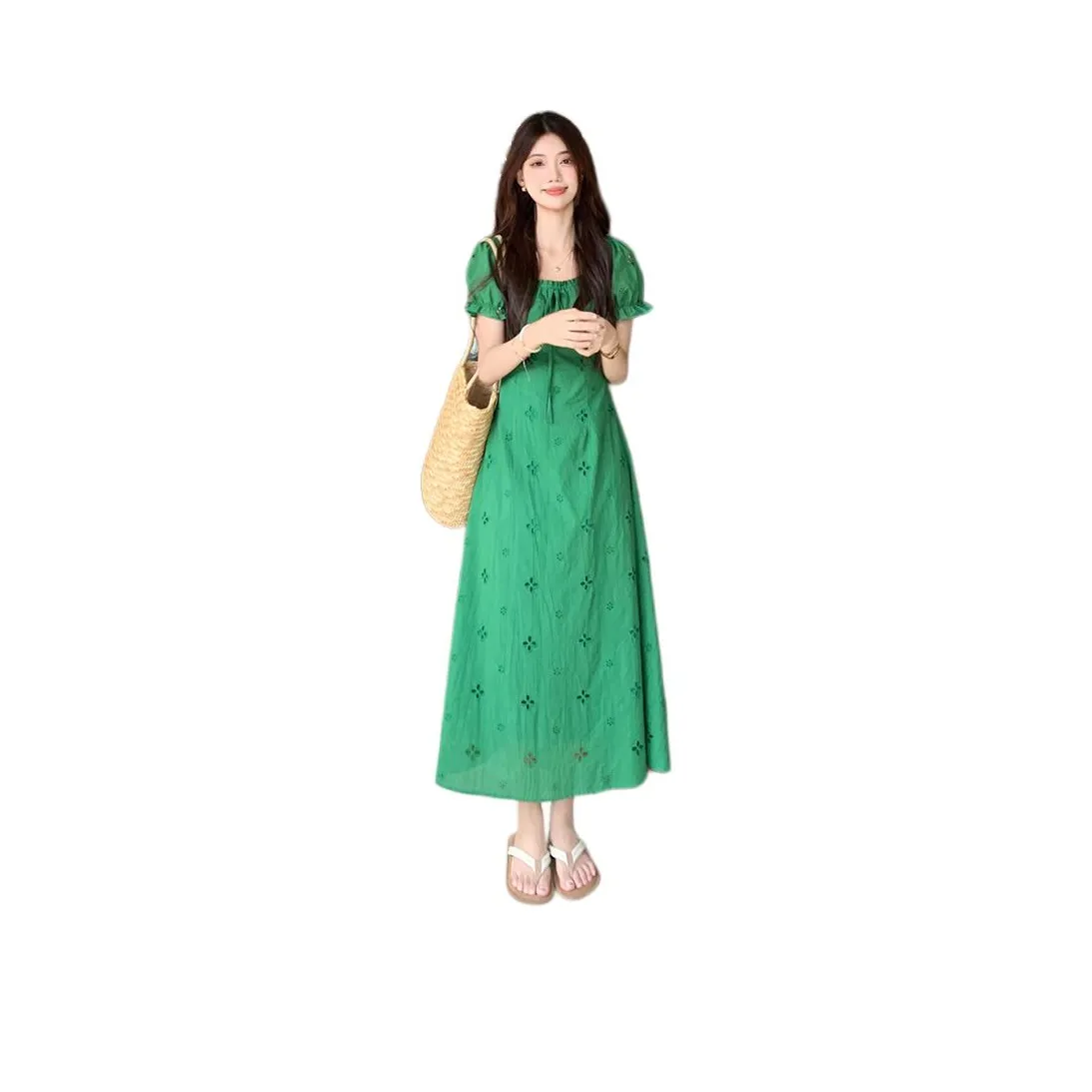 Зеленые женские короткие платья с рукавами