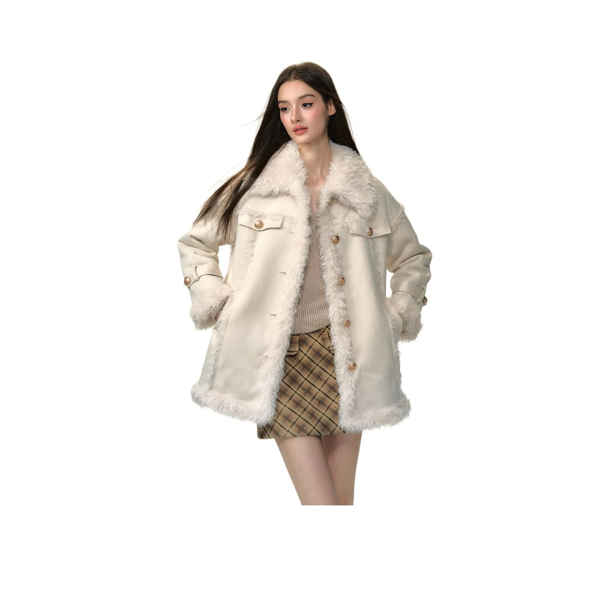 Li Zixian Velvet feel Coat Women's White Medium Shearling