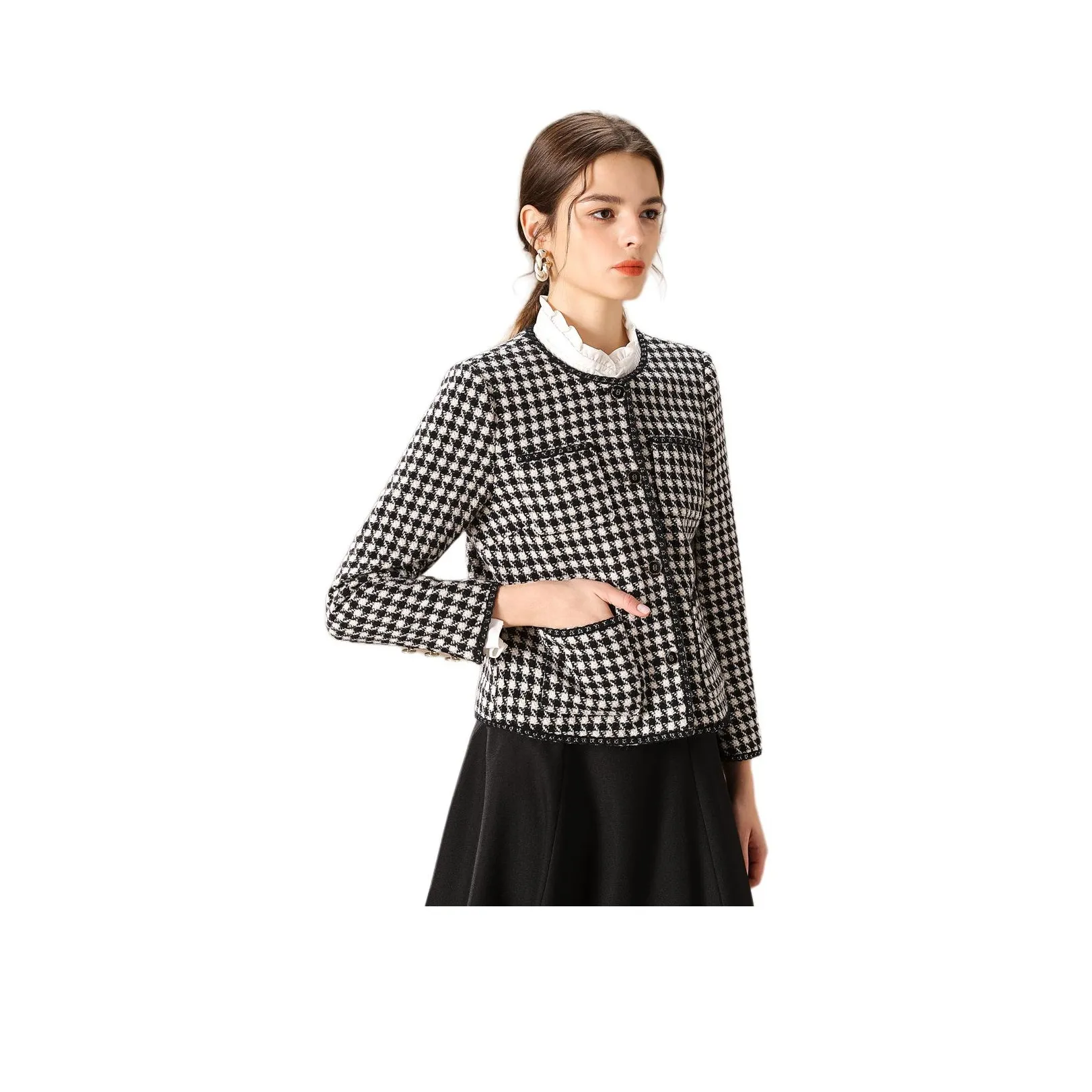 FENHONGMALI Куртки и пальто Женские Черный Белый Клетка