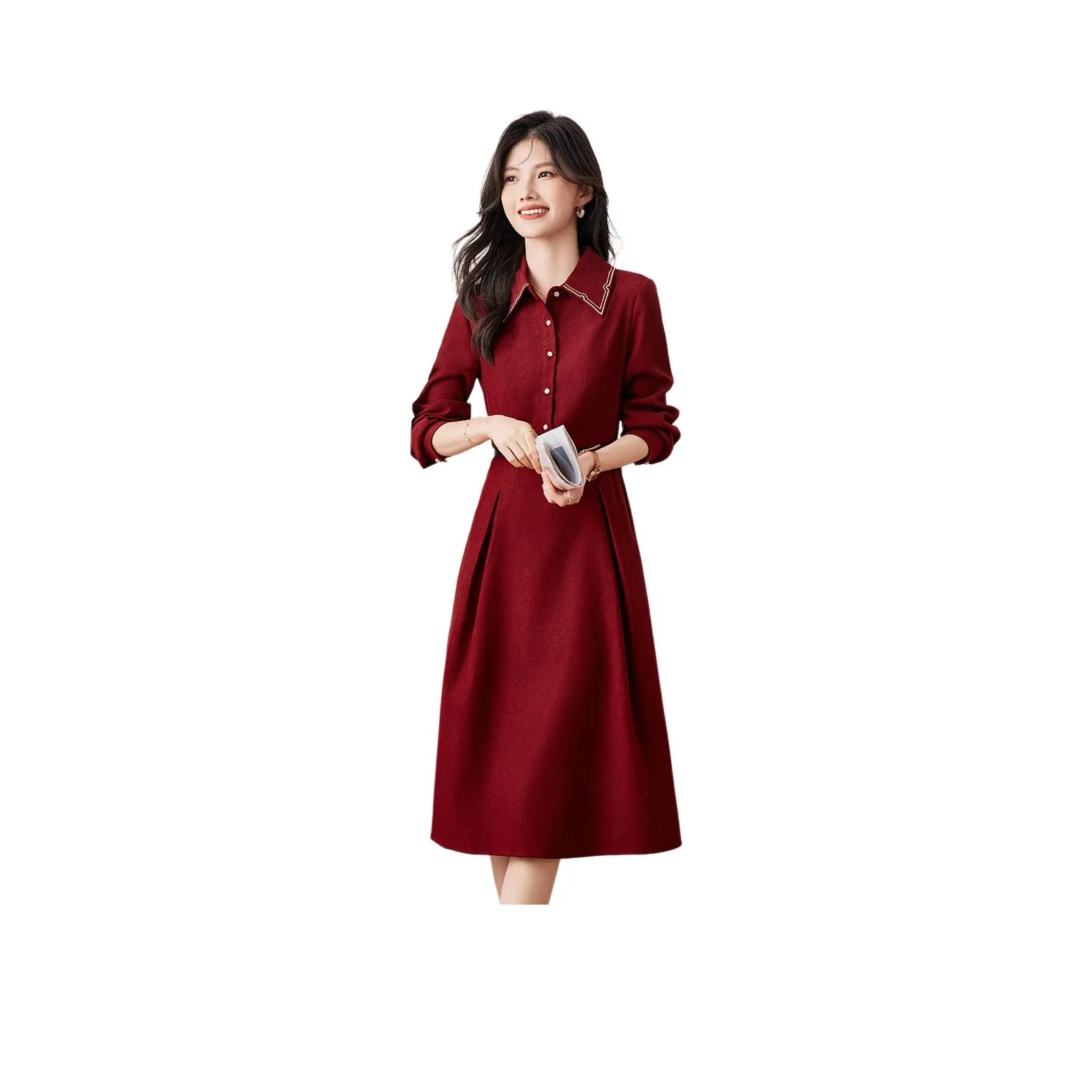 Like The Age Of Water Длинное Платье с Длинными Рукавами Женское Красное