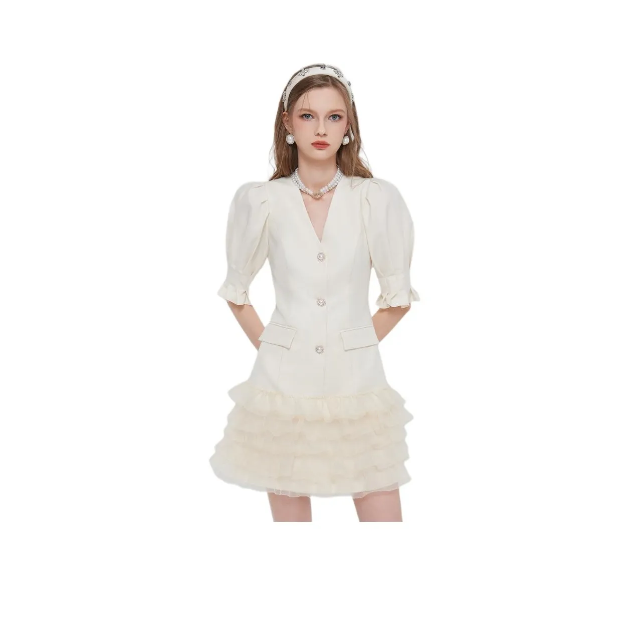 AIVEI Short Sleeved Dress Women's White