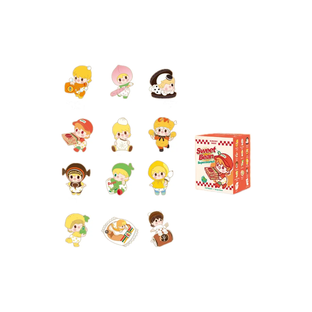 POP MART Little Sweet Bean Supermarket 2 Коллекция Значок Слепые коробки Один Mystery Коробка Целая коробка 12 шт