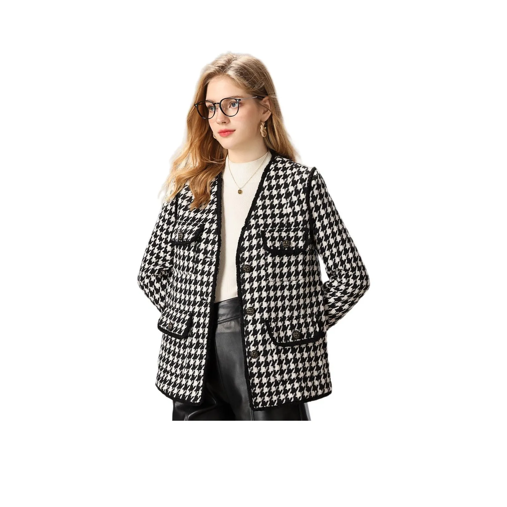 FENHONGMALI Куртки и пальто Женские Черный Белый Клетка
