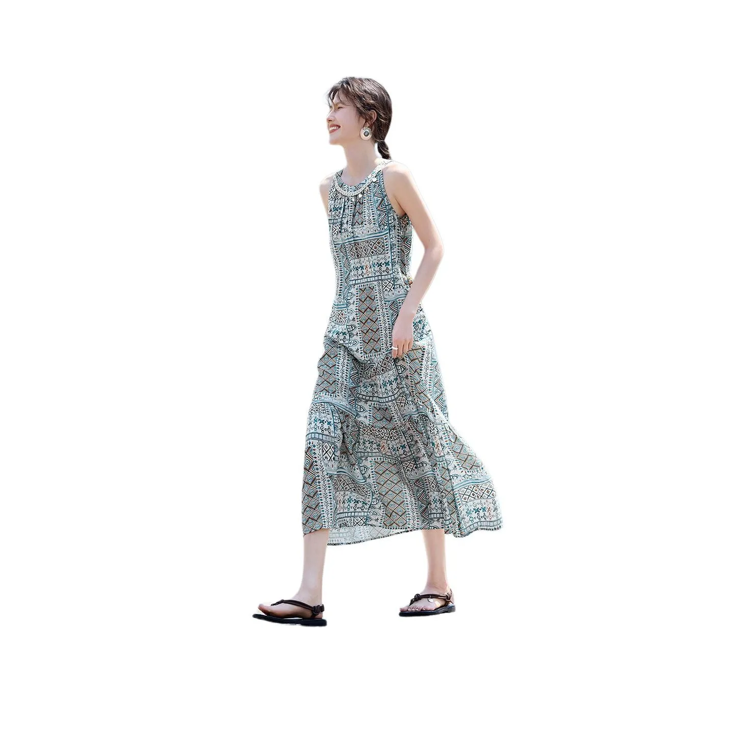 XWI Синий Принт Женские Платья без рукавов