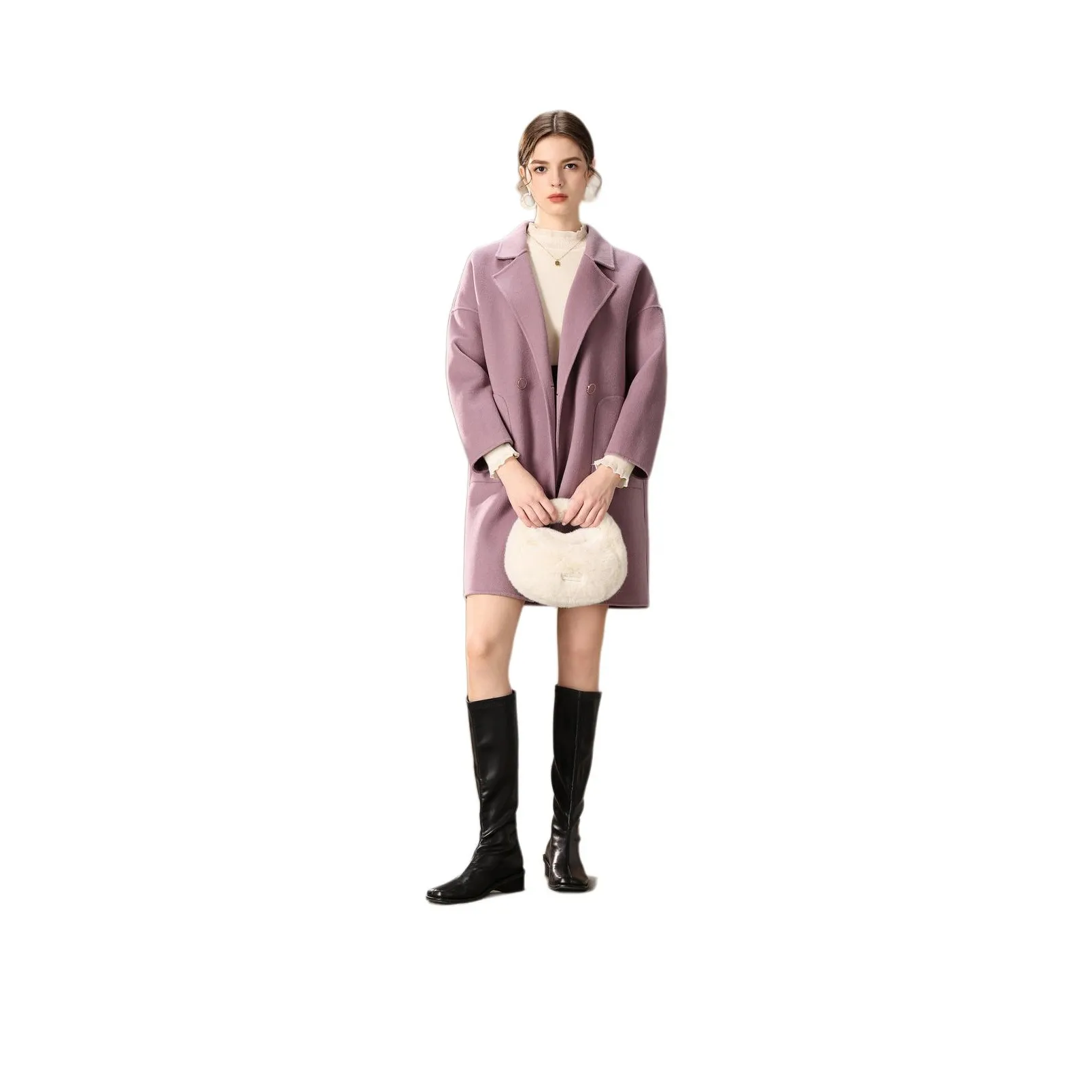 FENHONGMALI Розово-фиолетовый Женское пальто