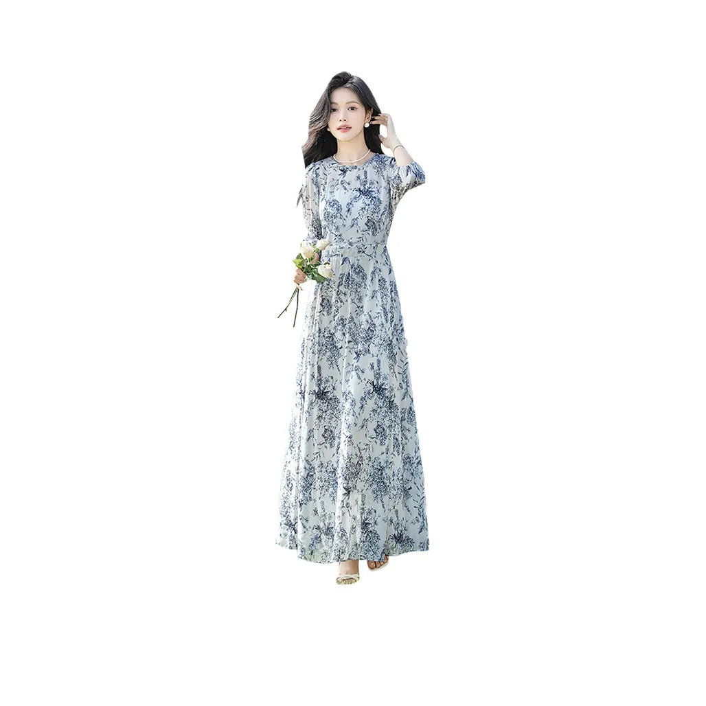 Cypress House Long Sleeved Dress Women's Blue Floral