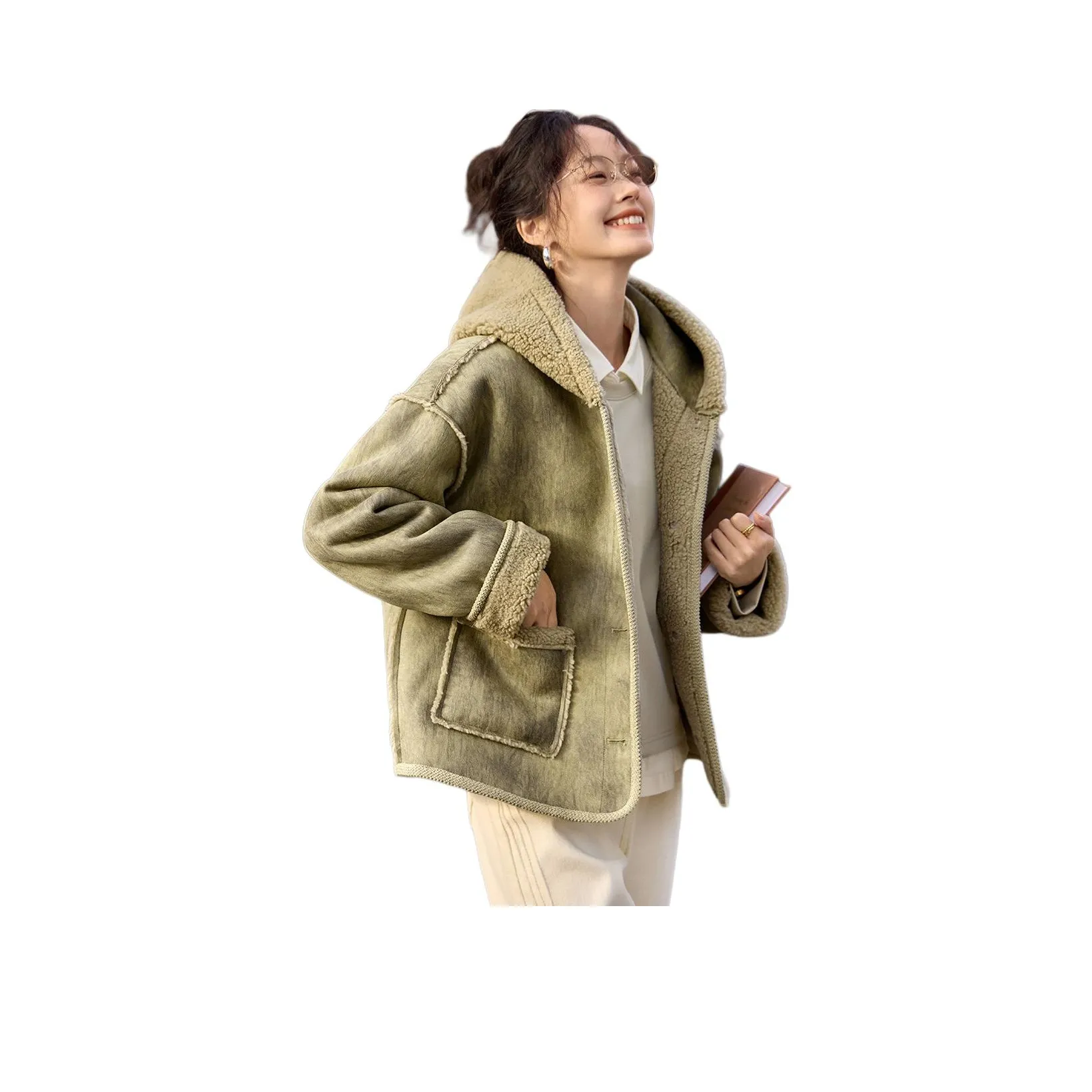 Mo Han Yi Mei Куртки Пальто Женские Асфальтовый Серый Зеленый