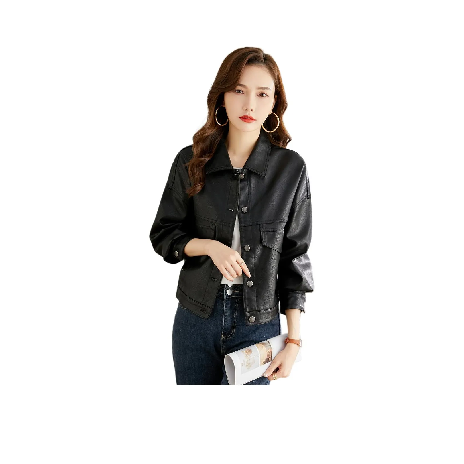 TERRE BLEUE Кожа Куртка Женская Черная