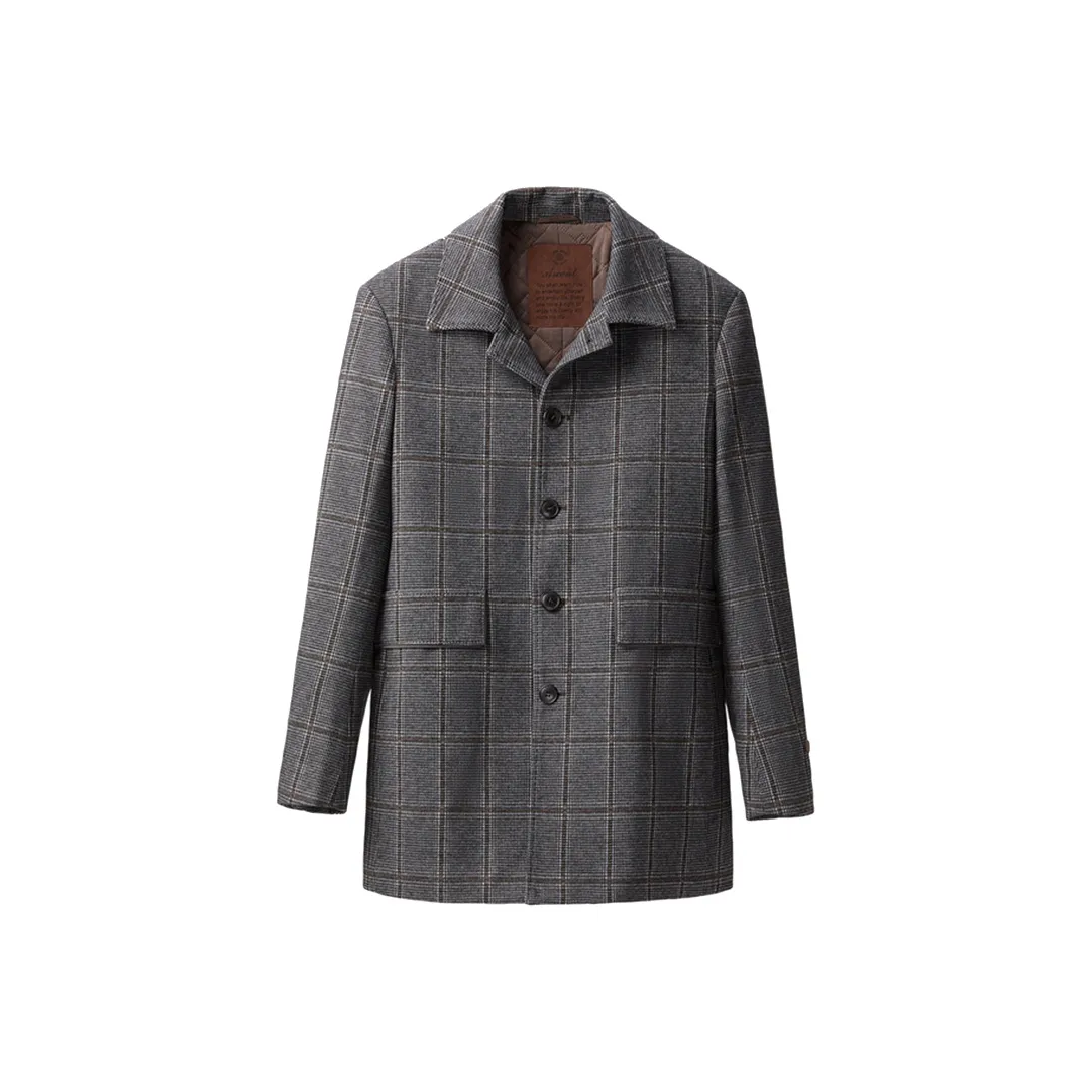 ARTSDON Medium Gray Plaid Men's Coat ARTSDON Средне-серый Клетчатый Мужской Пальто