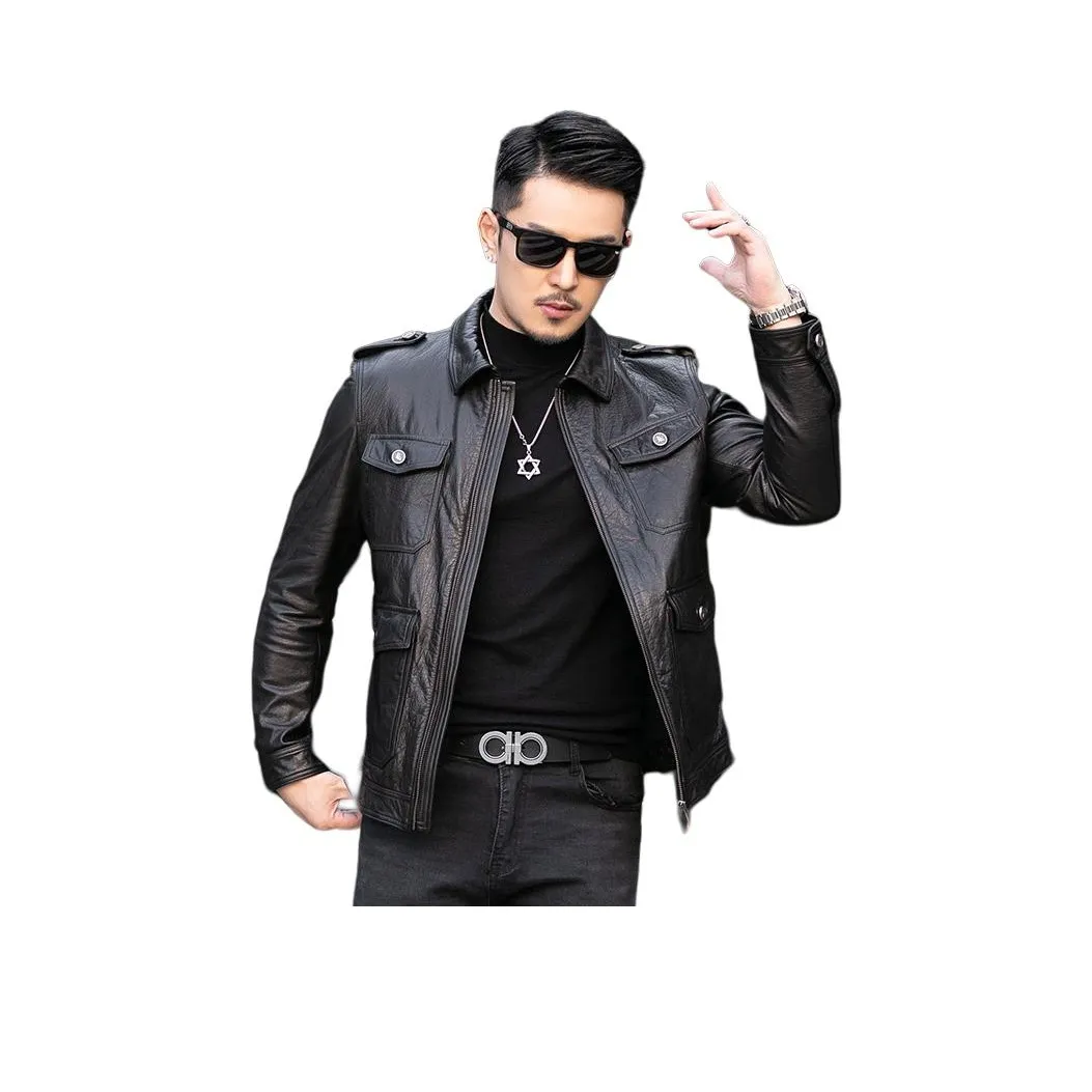 JIMU Черные Мужские Кожаные Куртки