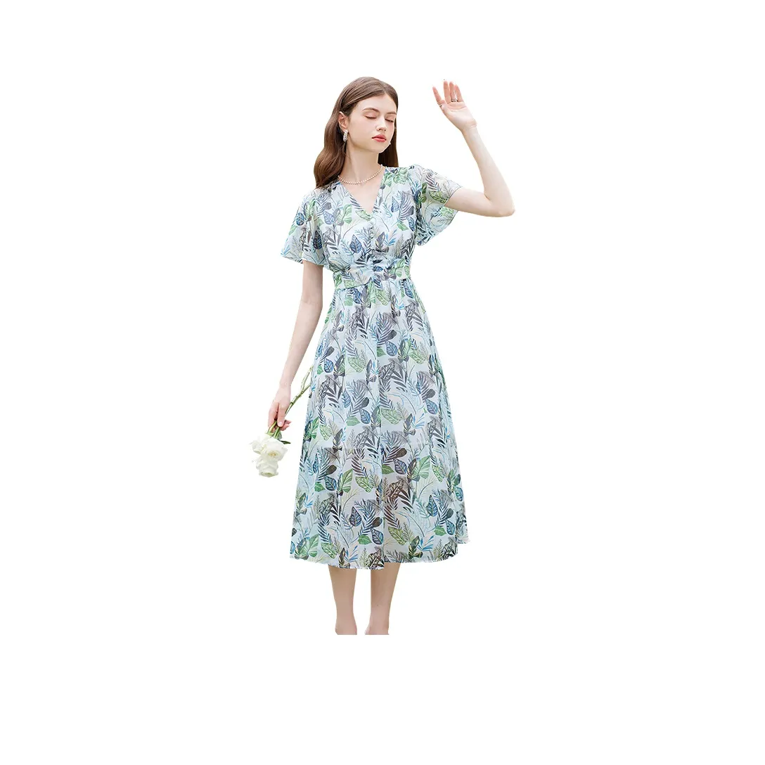 TOUCH Short Sleeved Dress Women's Black Green Multicolor