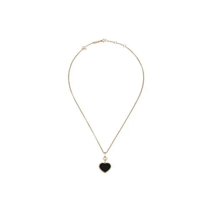 Chopard 18kt Rose Gold Happy Hearts Onyx And Diamond Pendant Necklace