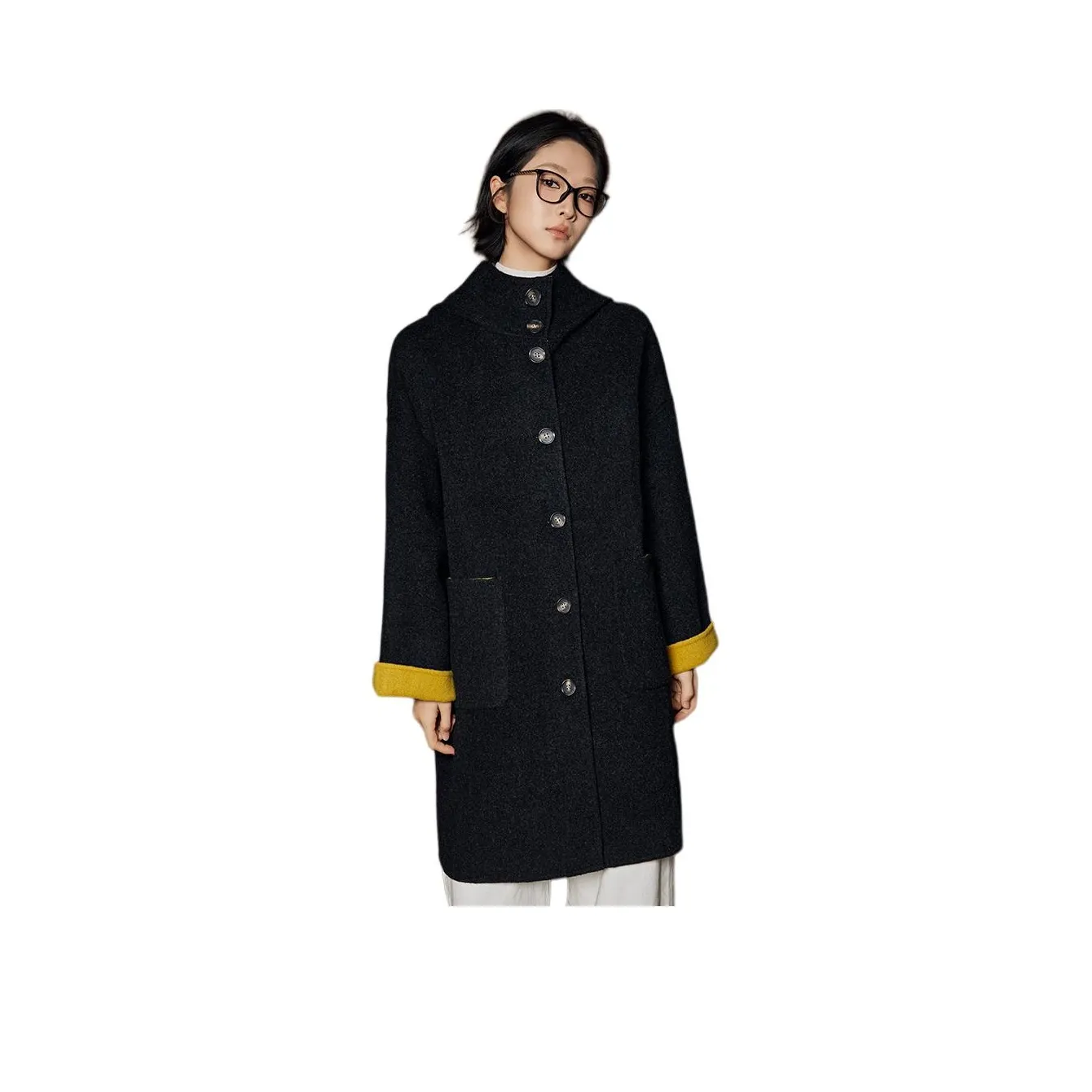 MEIYANG Черно-желтое Женское Пальто