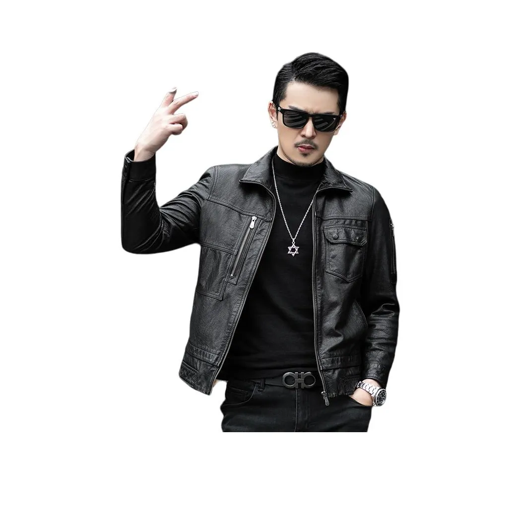 JIMU Черные Мужские Кожаные Куртки