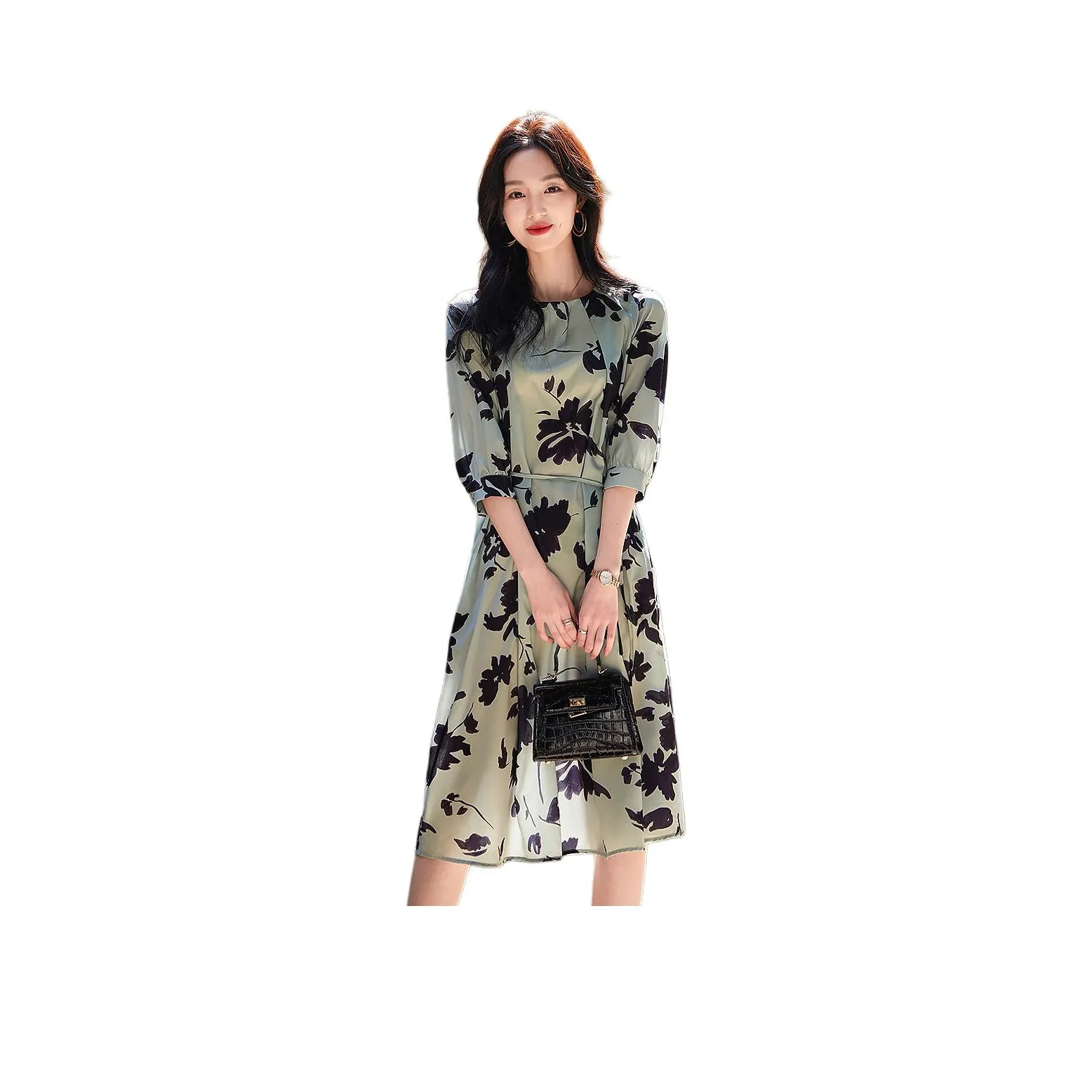 【dme】 Long-Sleeved Dresses Women's Gray Green