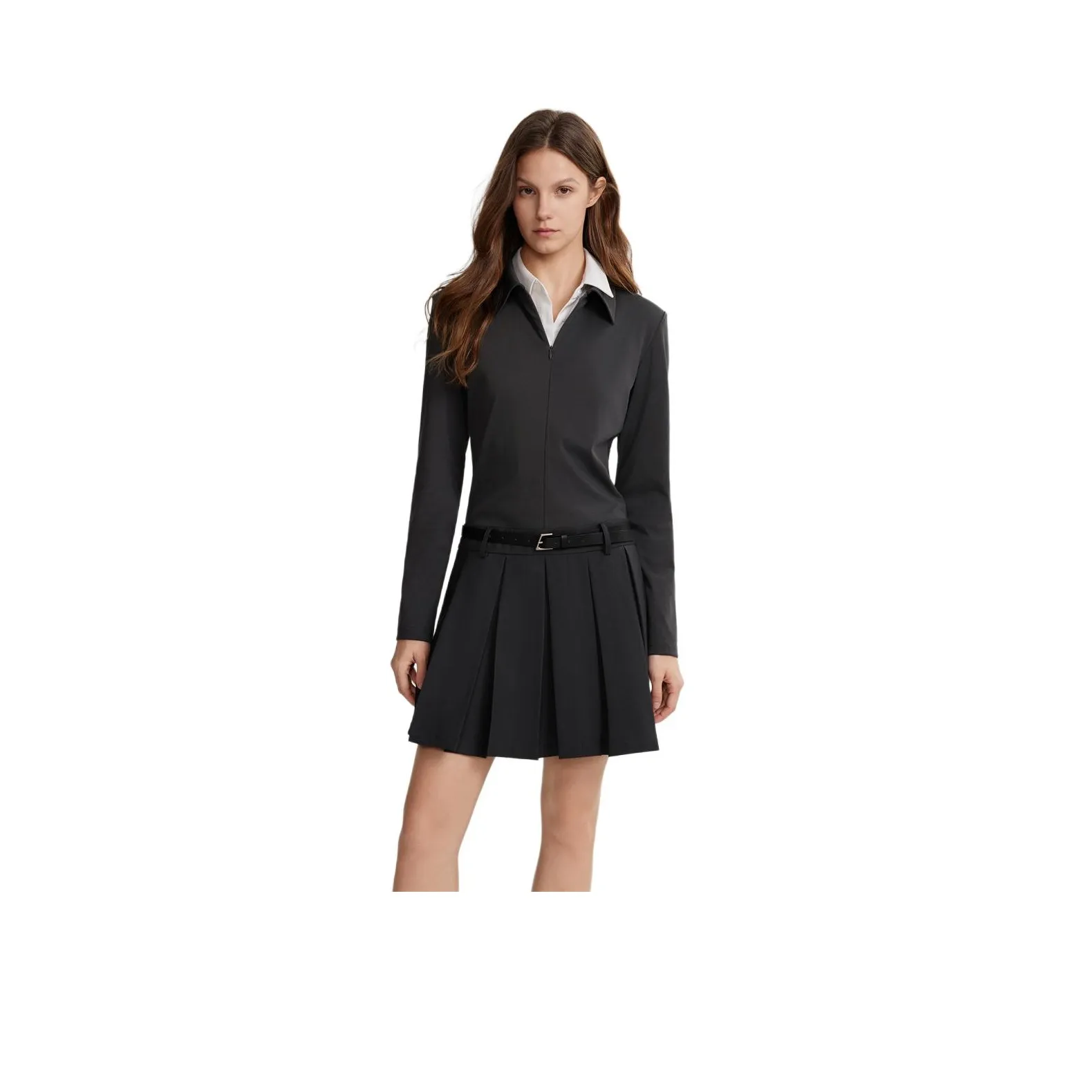 ELLE Длинное платье с длинными рукавами женское темно-серое