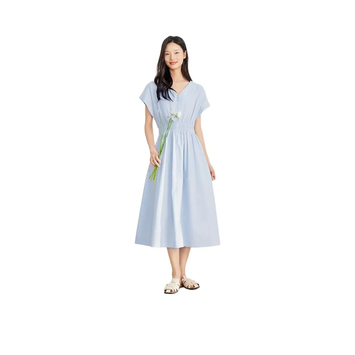 Fragment Short Sleeved Dress Women's Light Blue Фрагмент Короткий Рукав Платье Женское Светло-Синий