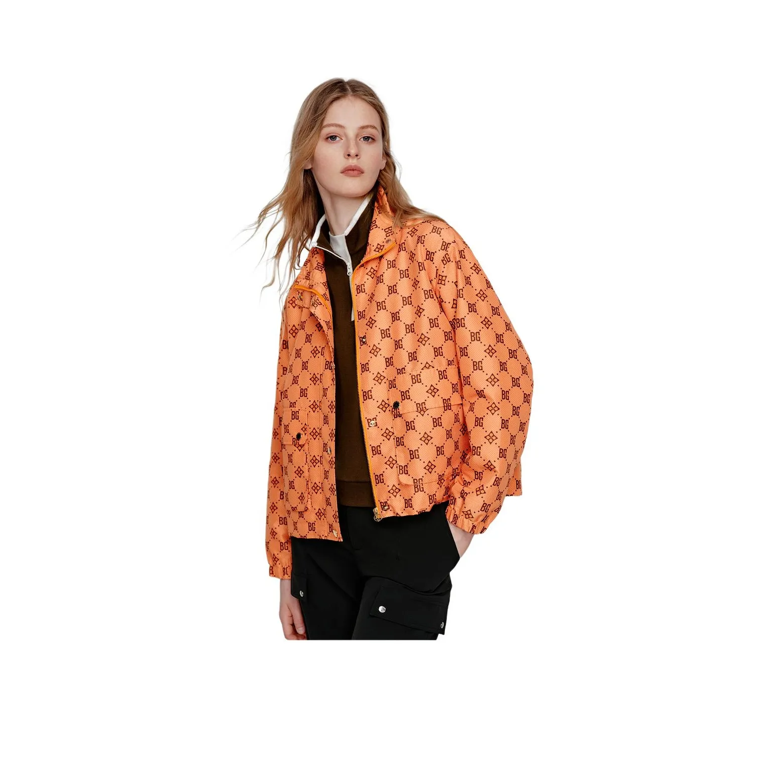 Biyin Leufen Куртки Пальто Женские Светло-Оранжевый