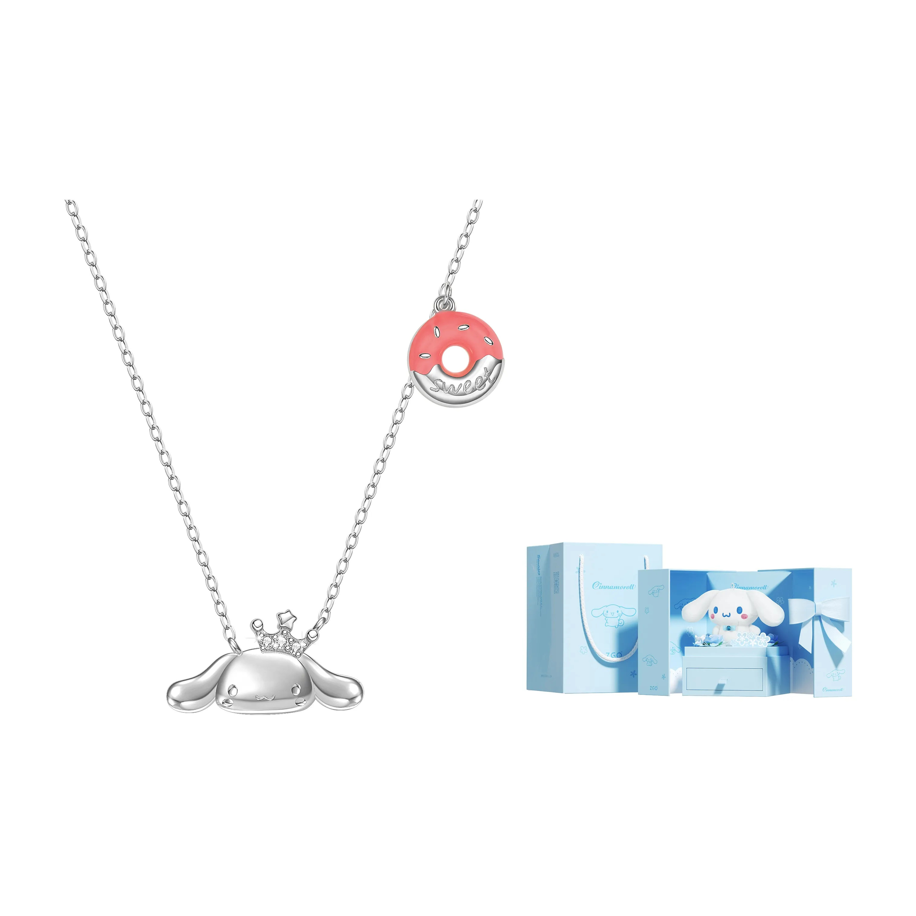 Sanrio S925 Серебро Милый и Симпатичный Cinnamoroll Аксессуары Ожерелье Набор в Подарочной Коробке Женские
