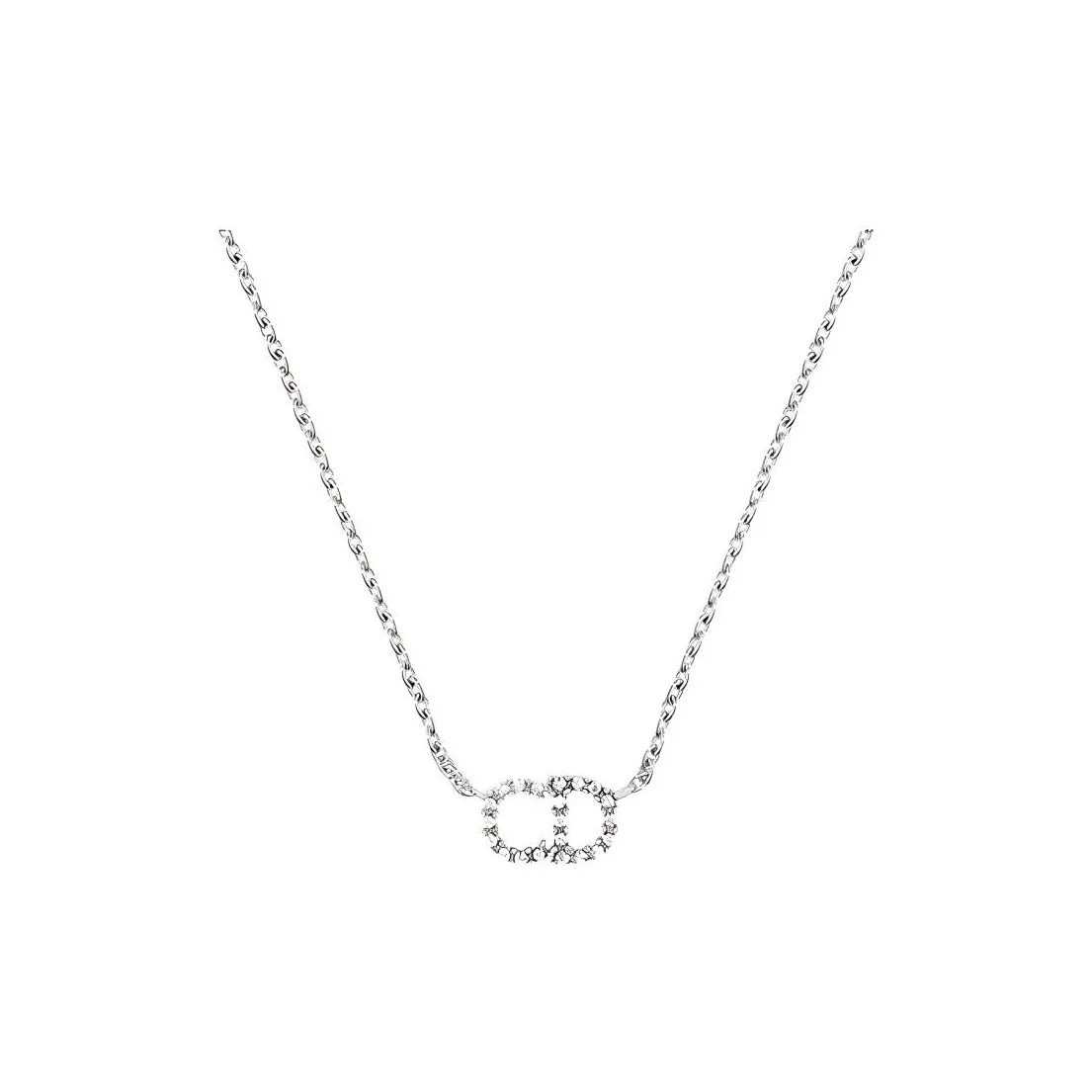 DIOR Metal, White Faux Crystal Necklaces Unisex Silver