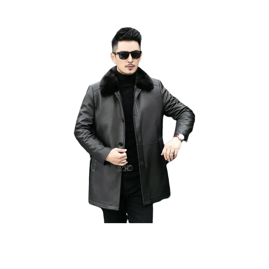 JIMU Haining Натуральная кожа Куртка Мужская MID Длина (размер в длину) Норка Отложной воротник MID Рекомендуемый возраст Козья кожа Съемный Подкладка Пальто Мужской