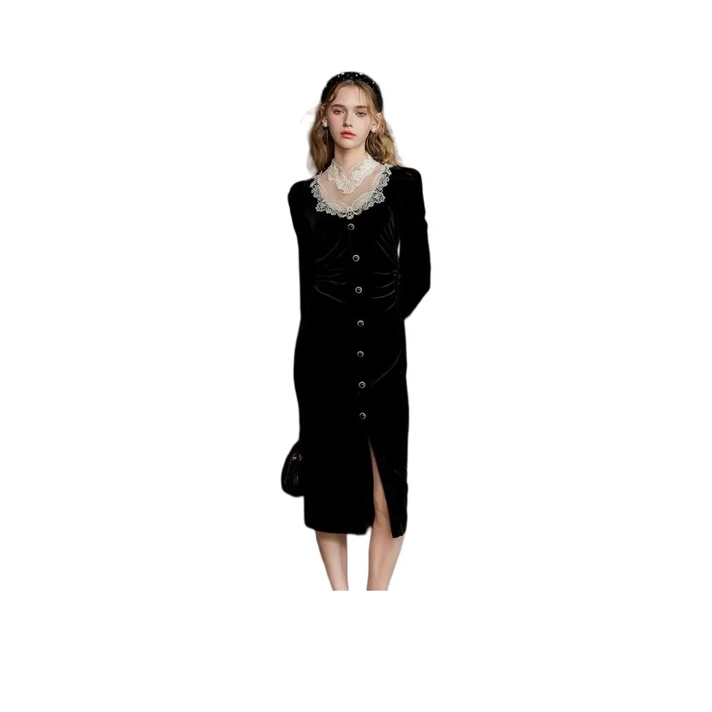 JORYAweekend Длинное платье с длинными рукавами женское черное