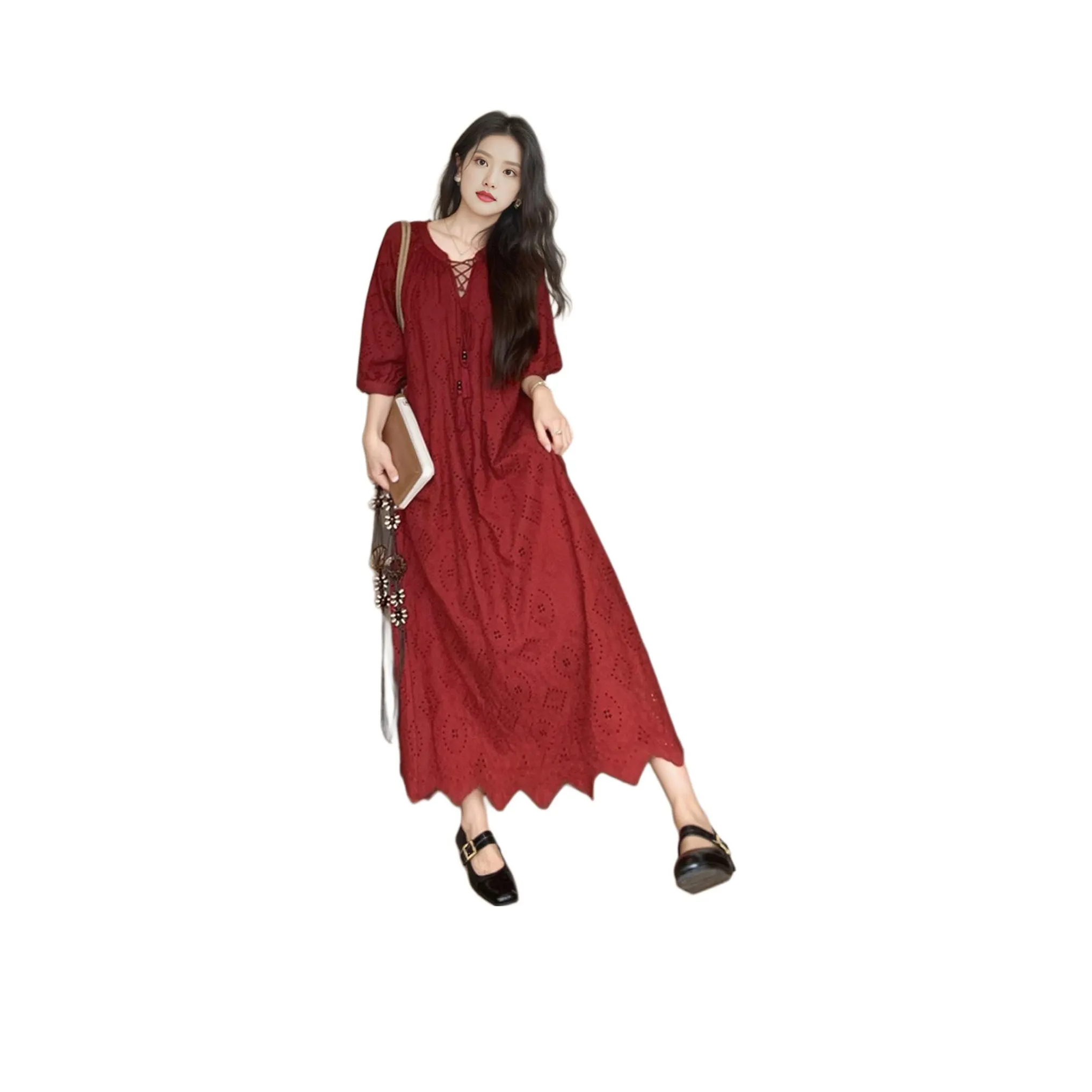 Wbwq Long Sleeved Dress Women's Maroon