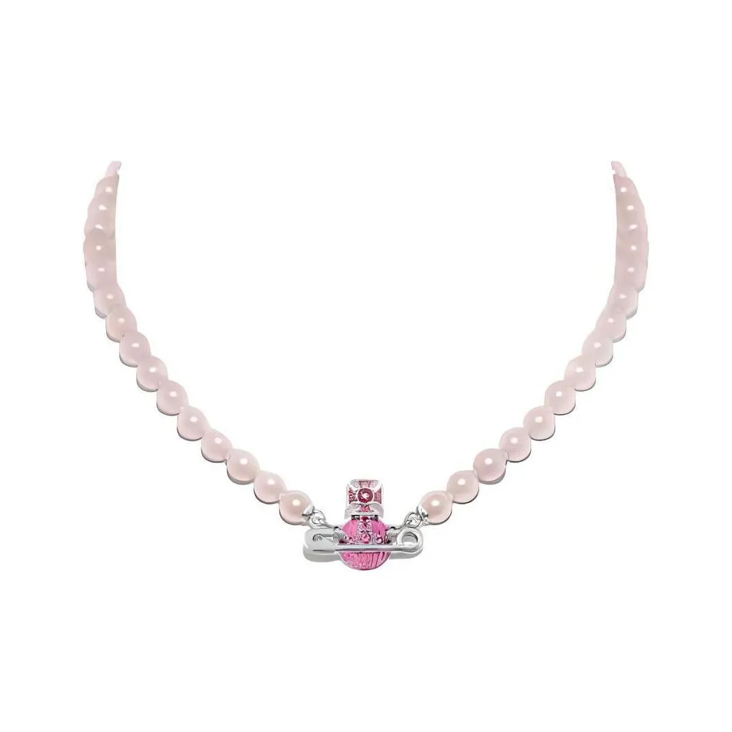 Vivienne Westwood Латунь Стекло Жемчуг Гальванизированные Ожерелья Женские Розовый