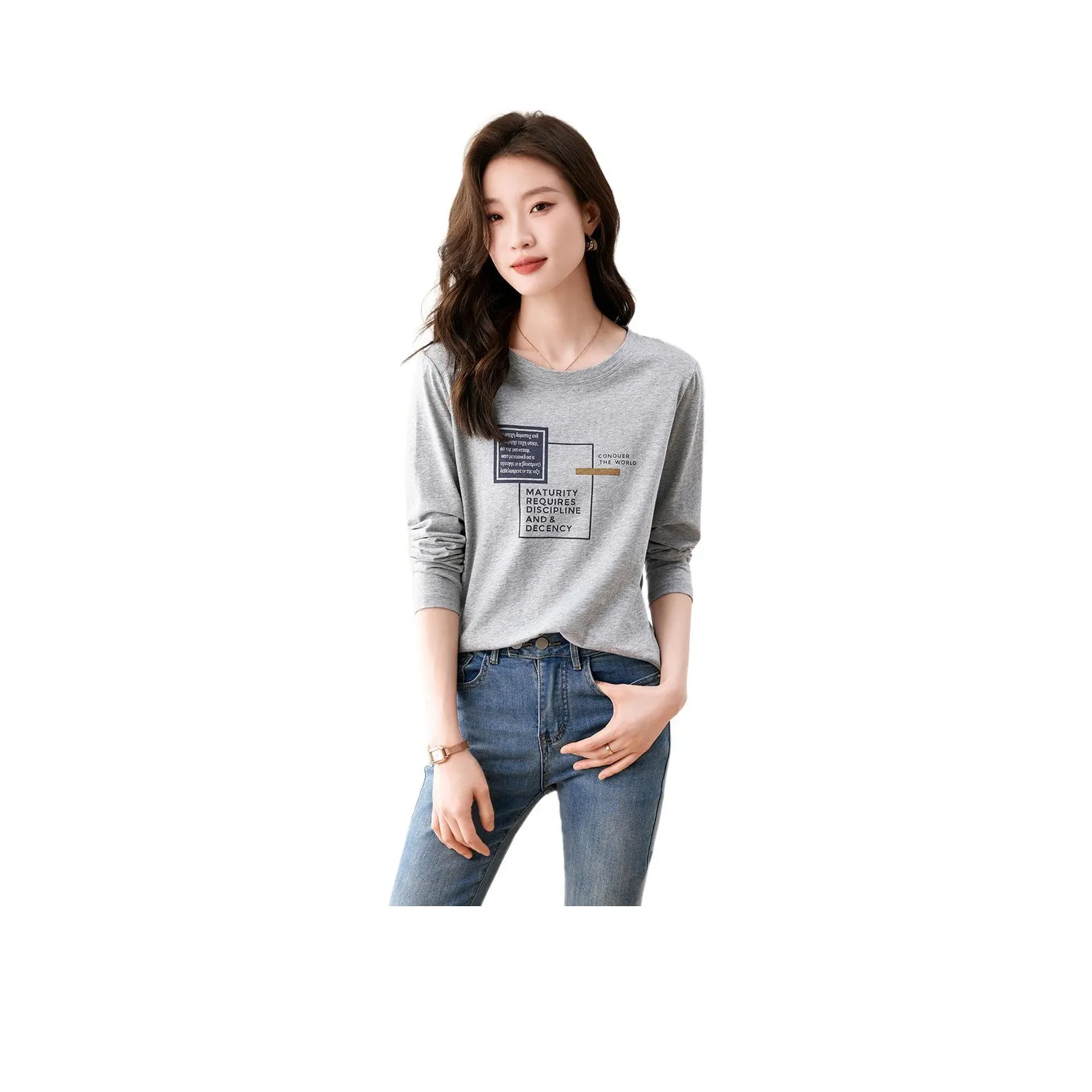 Mo Han Yi Mei T Рубашка Женская Светло-Серый