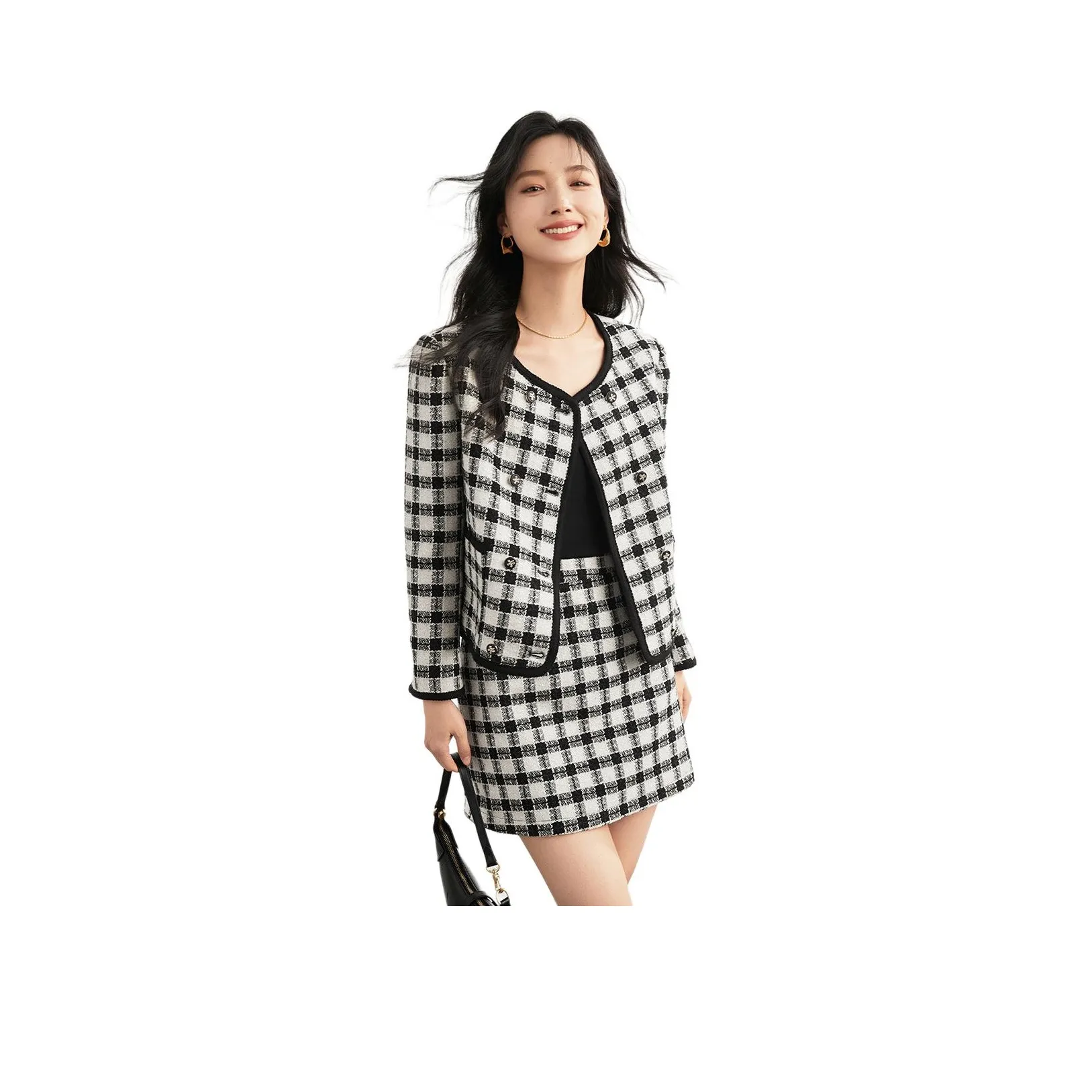 Mo Han Yi Mei Комплект с юбкой Женские Черный Rice Клетчатый