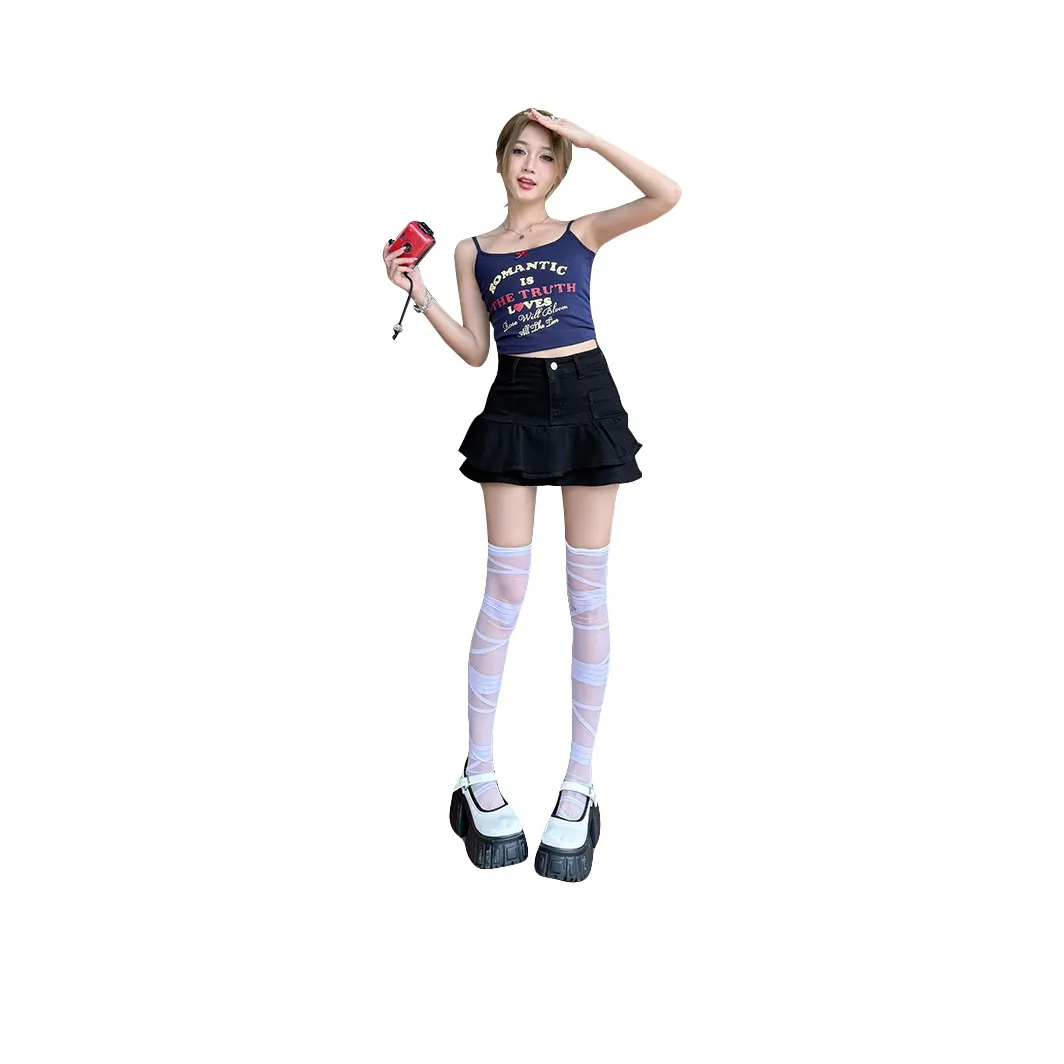 Wen Shan Denim Short Skirts Women's Black