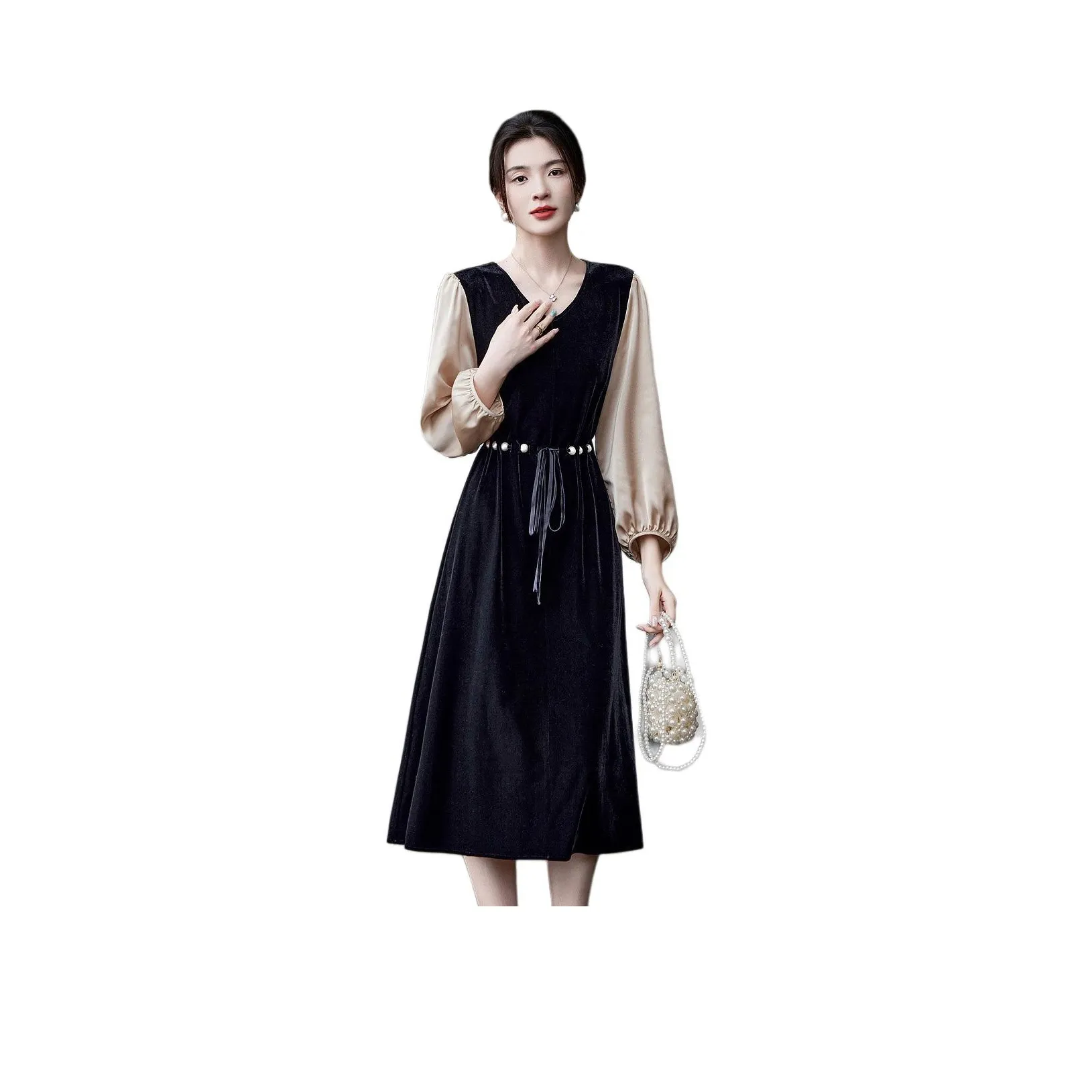 【Dme】 Длинное платье с длинными рукавами женское черное