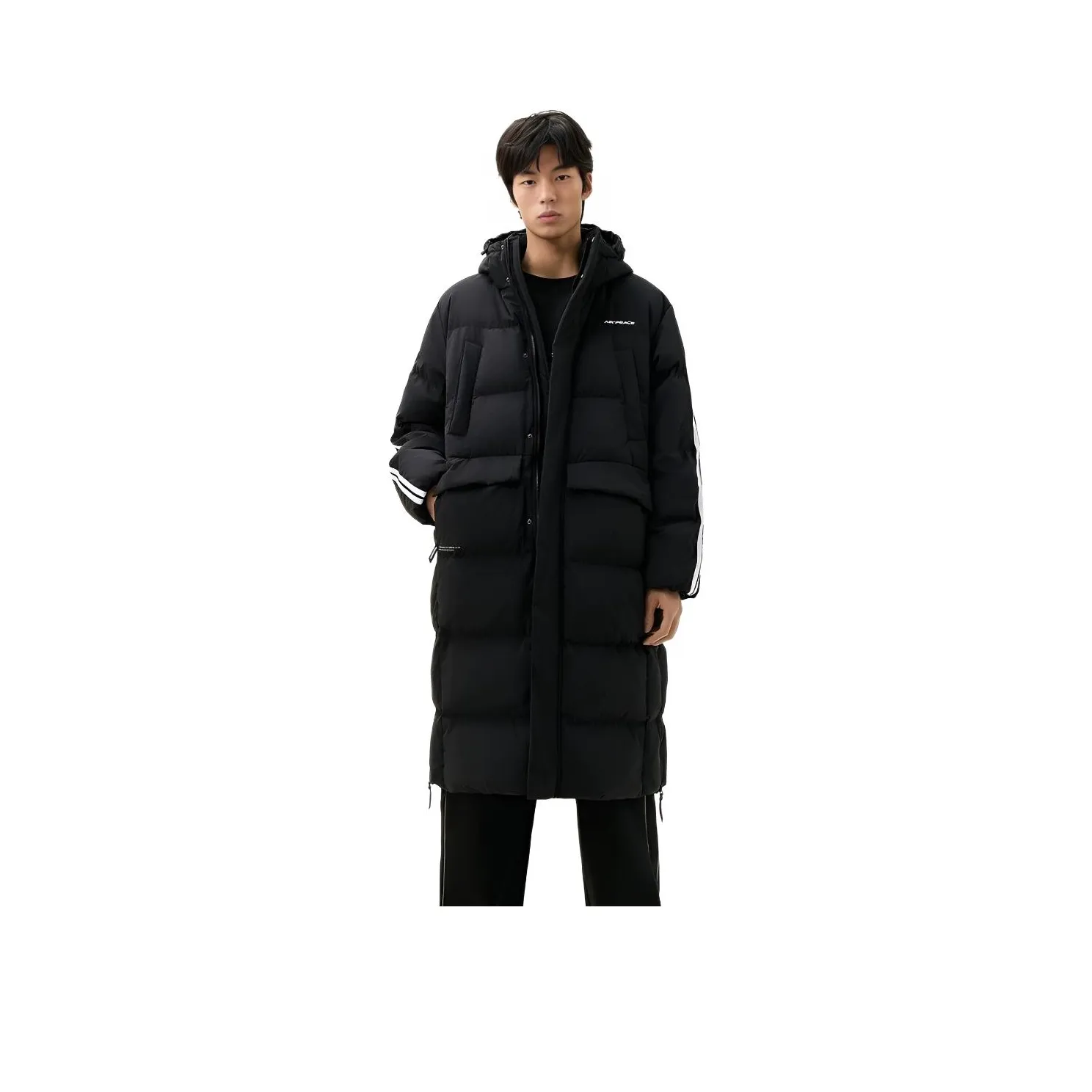 PEACEBIRD Черная куртка-пуховик унисекс длиной выше колена