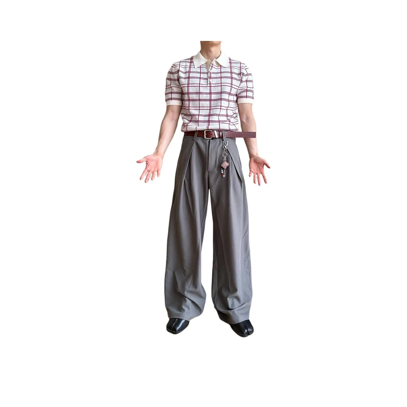 TUOFEI Красно-белый Клетчатый Унисекс Поло