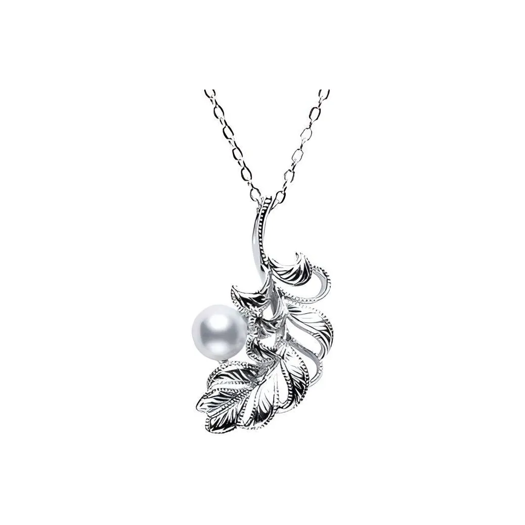 MIKIMOTO 925 Sterling Silver, Pearl, 18K White Gold Necklaces Unisex Silver