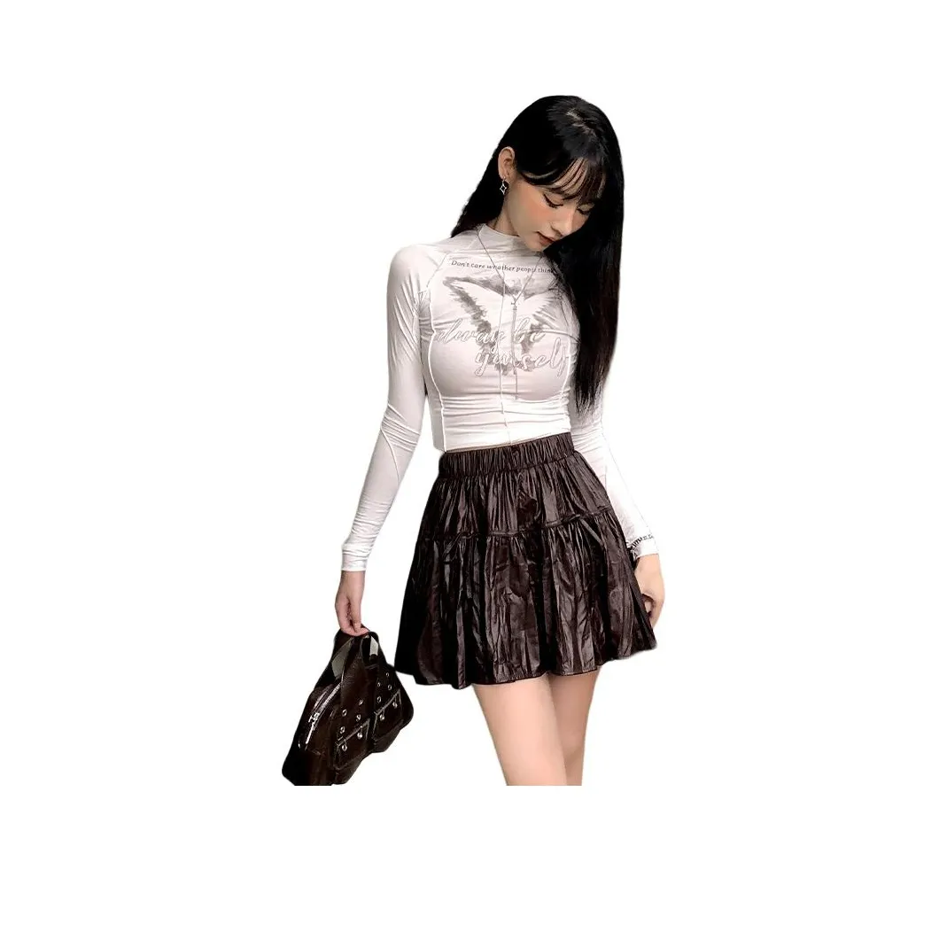 OROI Leather Short Skirts Women's Coffee