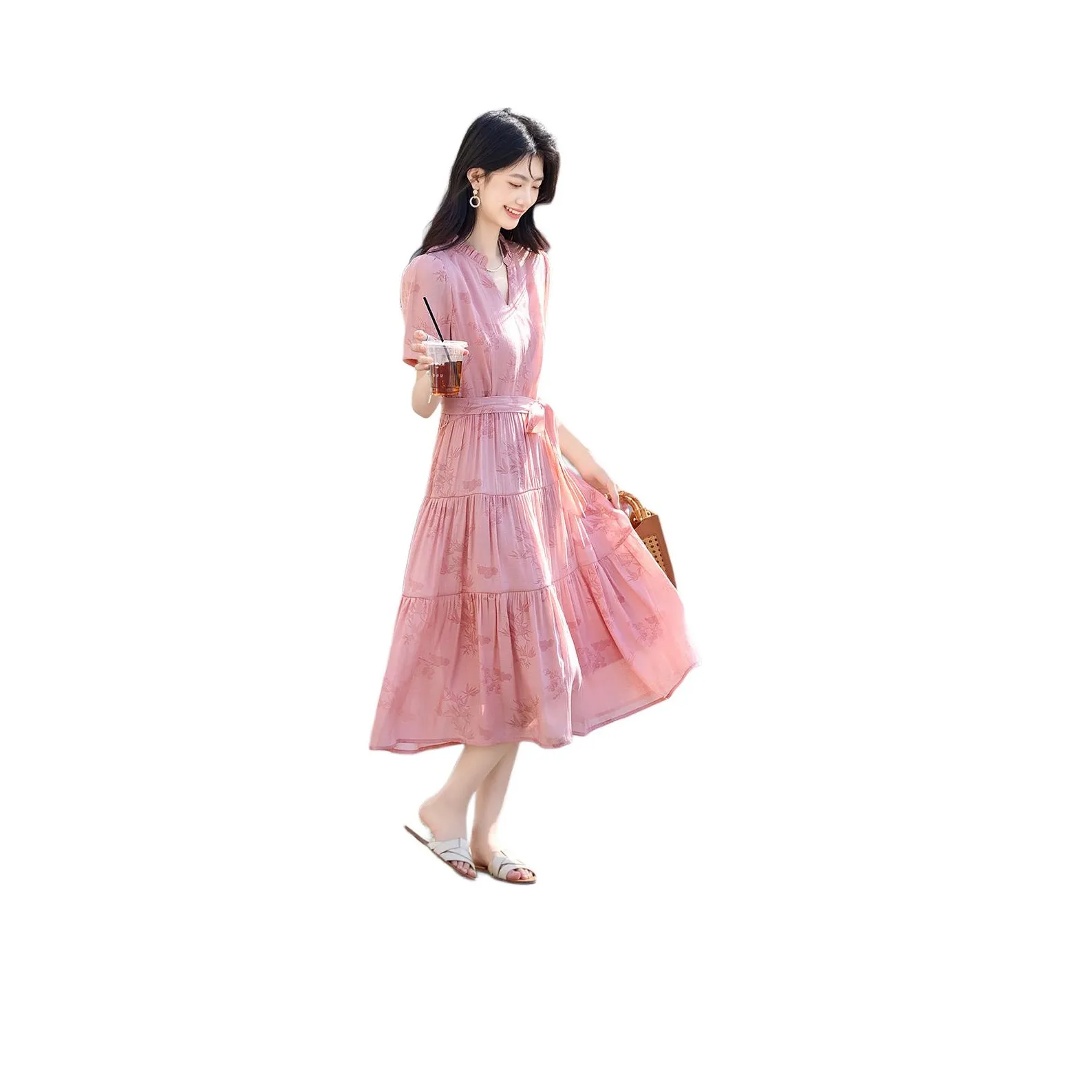Still Quiet Short Sleeved Dress Women's Rose Pink