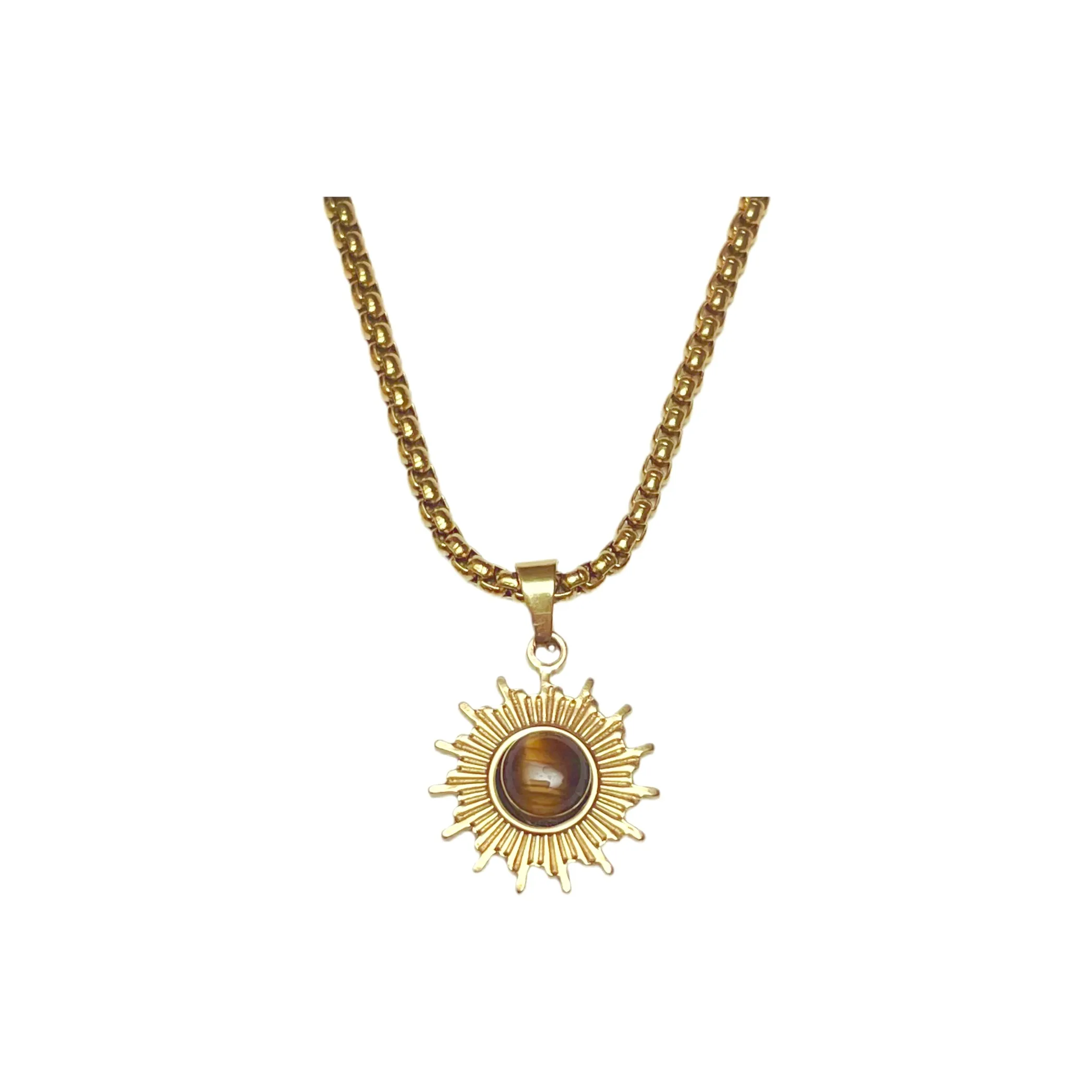 KING OF BLING Titanium Steel, Tiger's Eye Stone Necklaces Unisex Good Luck
