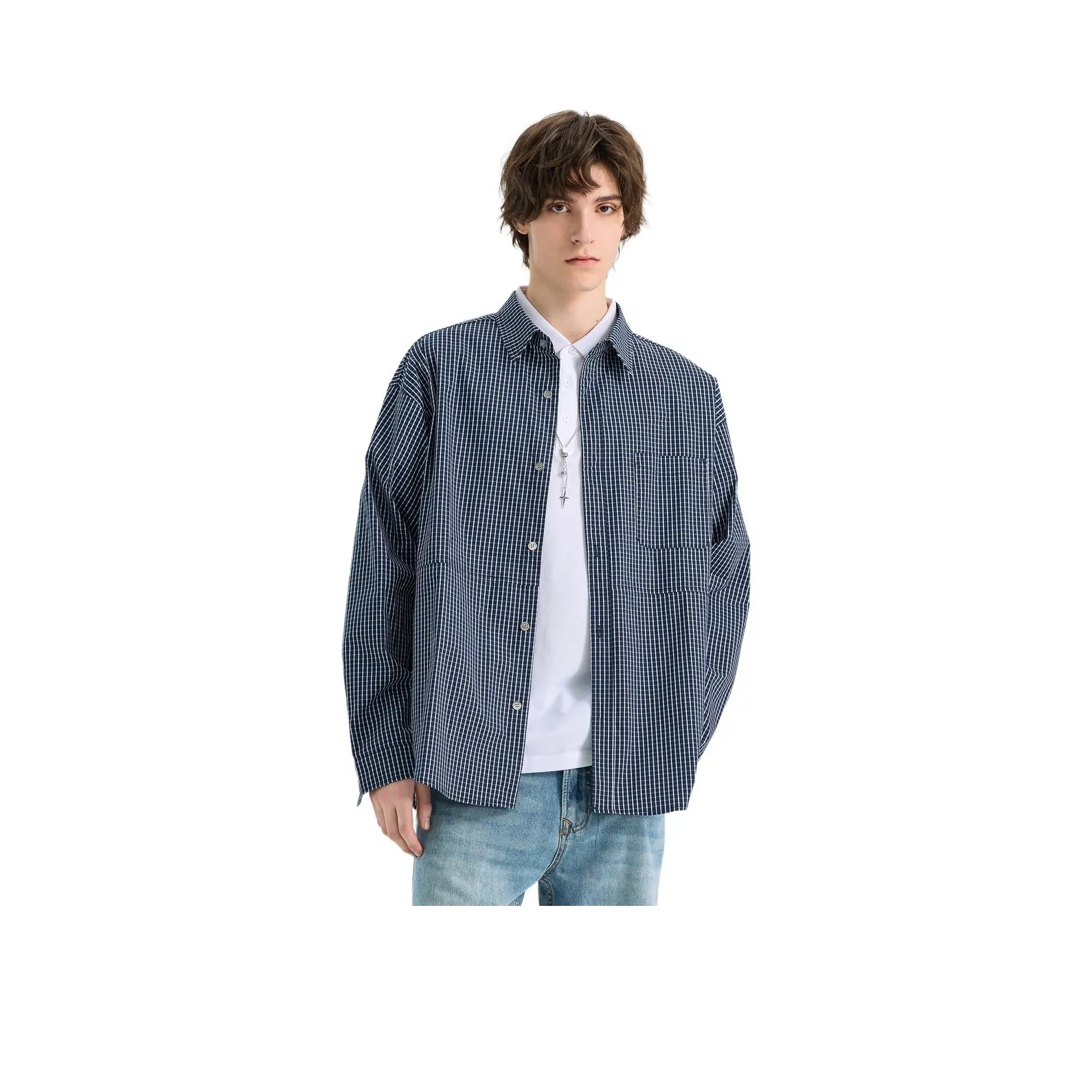 WILD LEADER Темно-синяя клетка [CW51585A17] Унисекс Рубашки