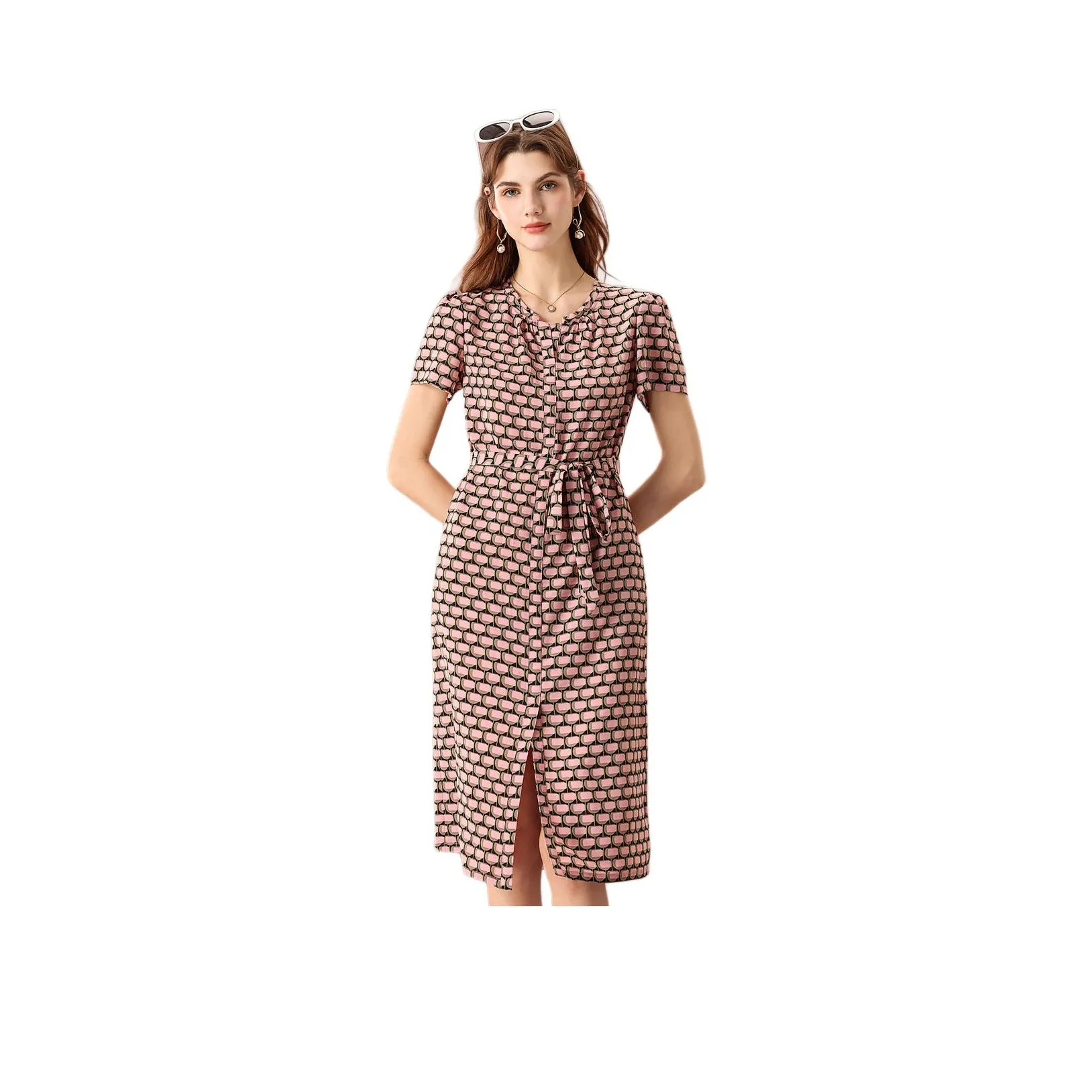 FENHONGMALI Short Sleeved Dresses Women's Pink