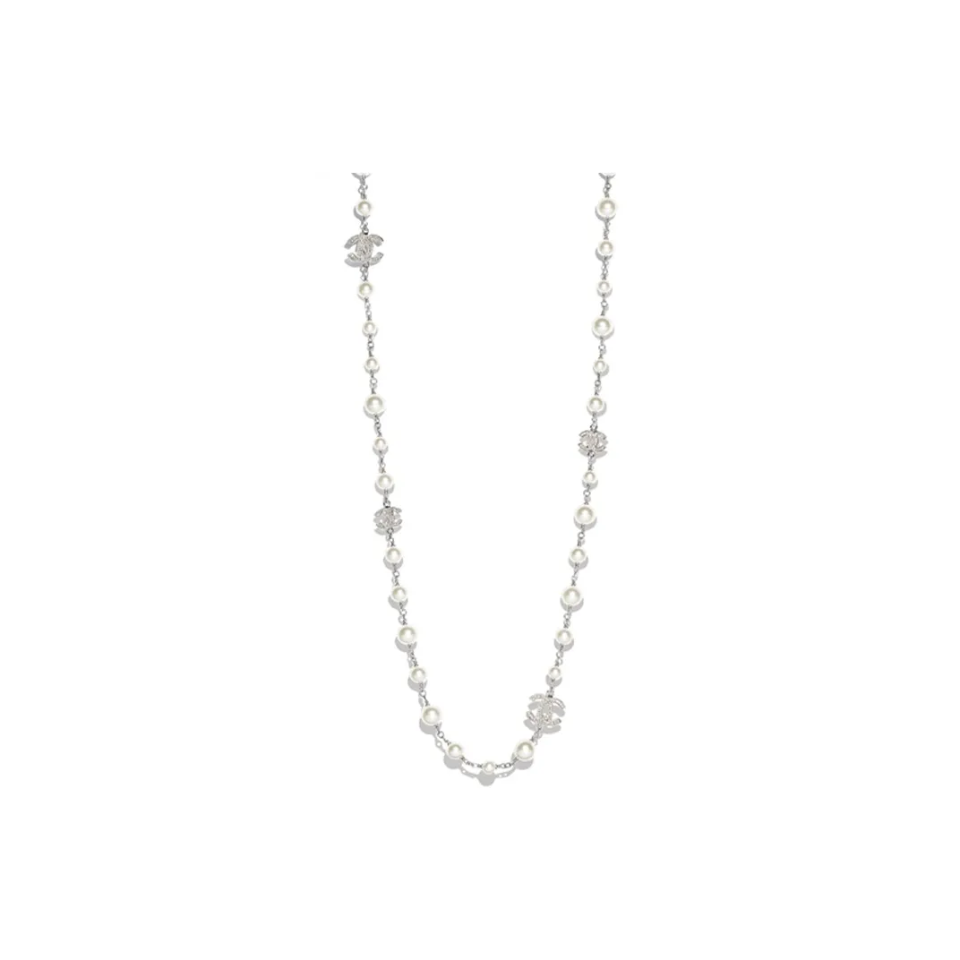 CHANEL Cc Logo Long Necklace Rhinestone Necklace