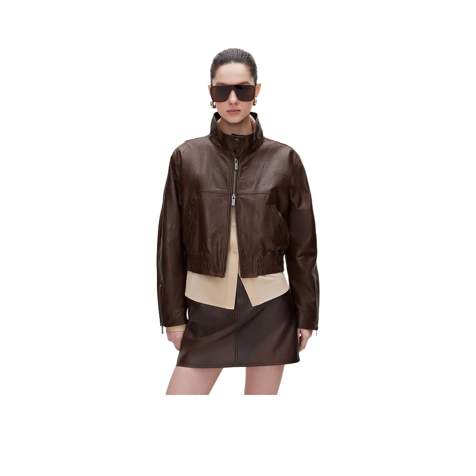 ONLY Leather Jackets Women's E09 Drum Brown