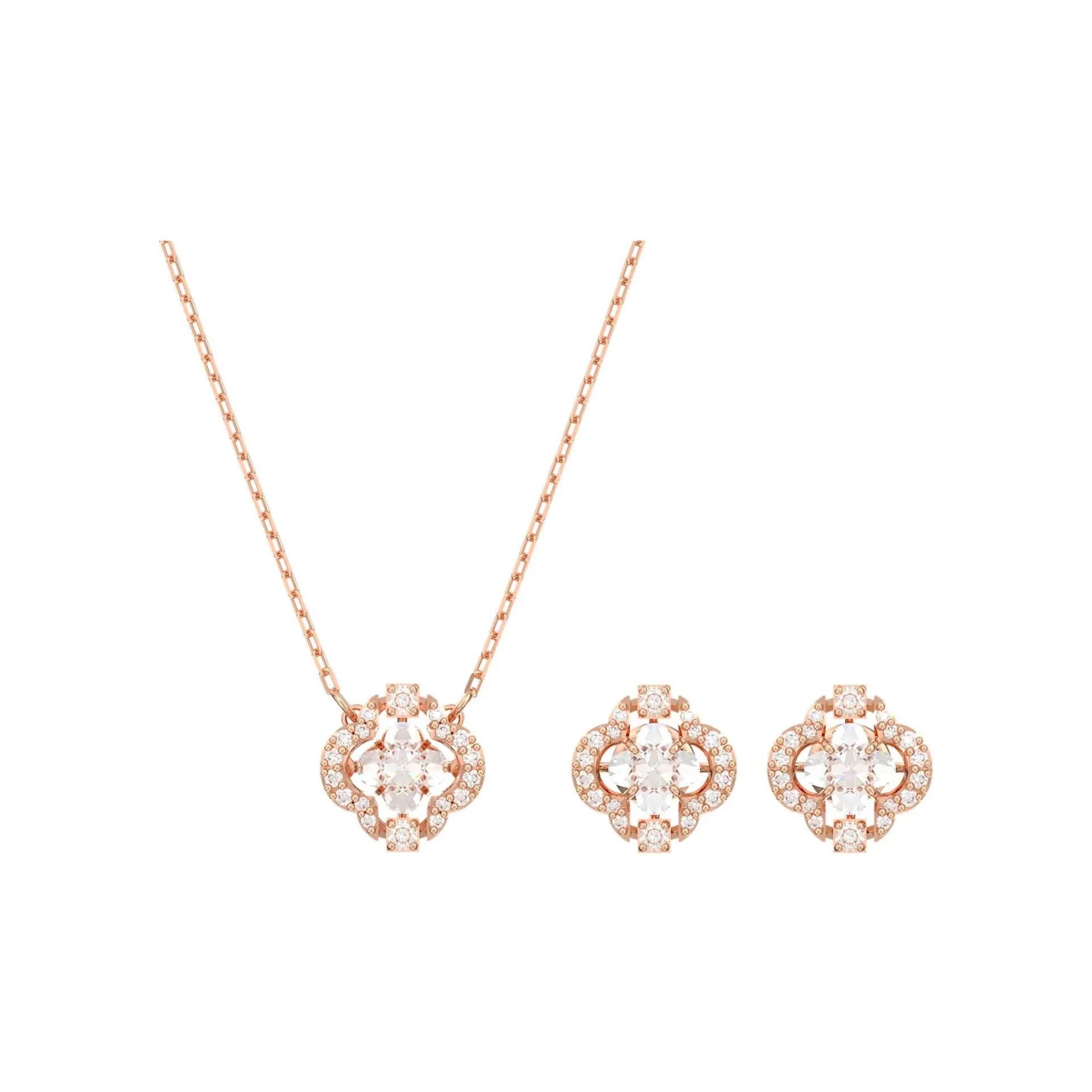 Swarovski Rose Gold Plated Necklace & Stud Earrings Set Women's