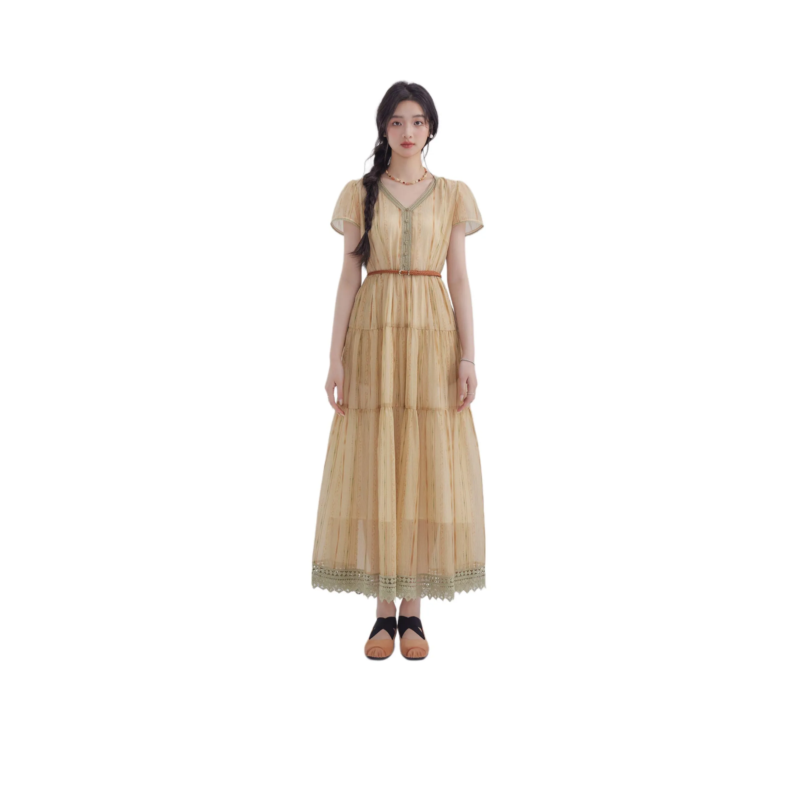 DEAR DEER PUFF Короткий рукав Платье Женское Желтое